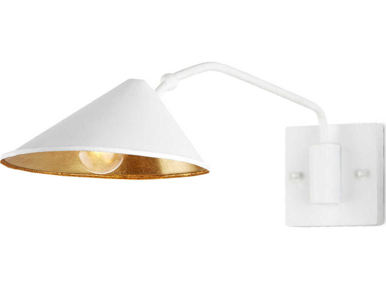 Currey & Company Serpa 1-Light Gesso White Contemporary Gold Leaf Wall Sconce