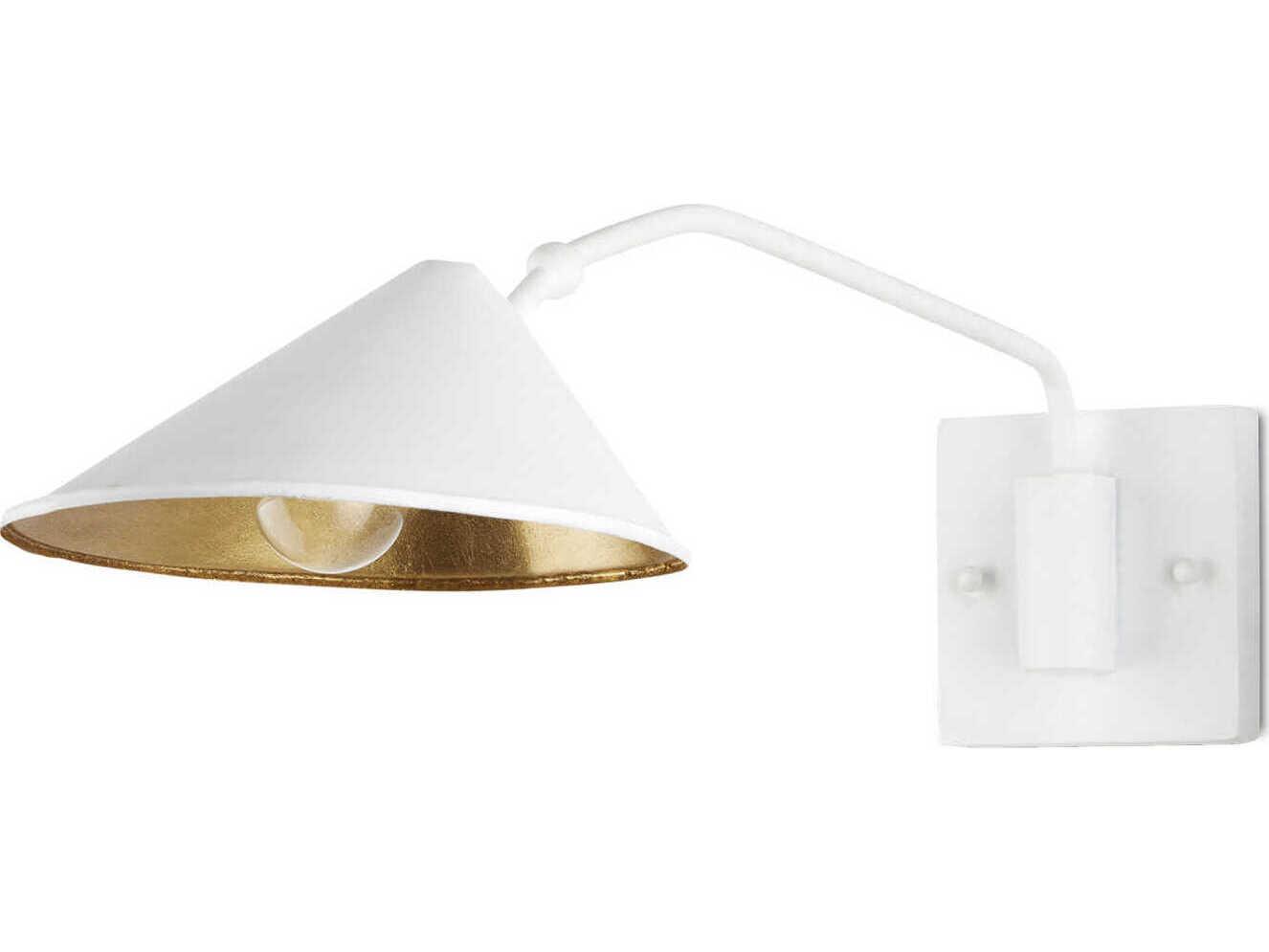 Currey & Company Serpa 1-Light Gesso White Contemporary Gold Leaf Wall Sconce