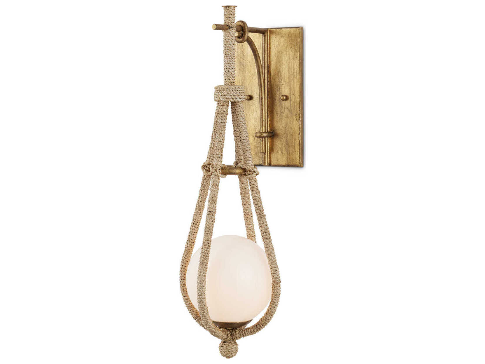 Currey & Company Passageway 1-Light Natural Rope dorado Gold frosted Brown Wall Sconce