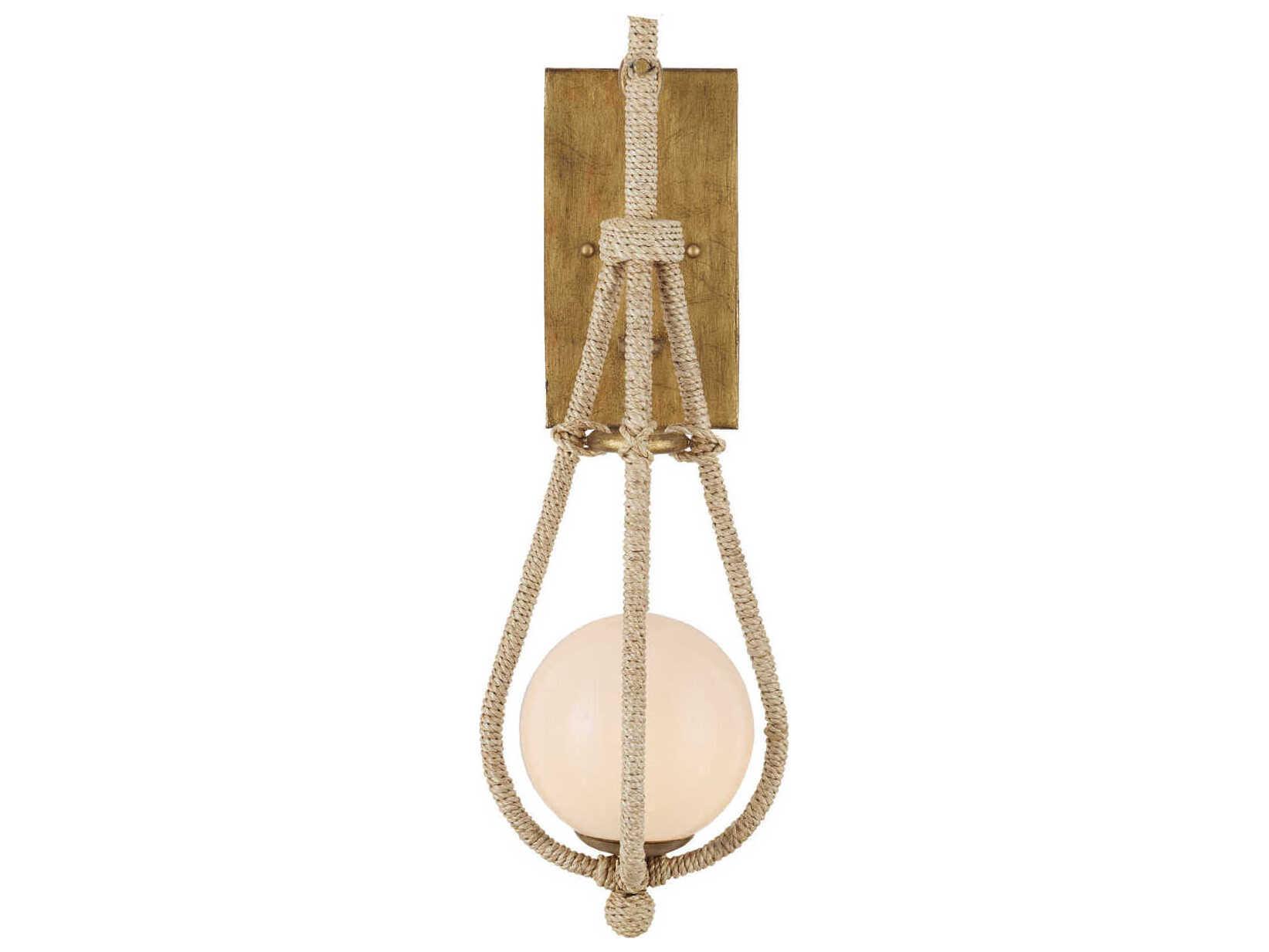 Currey & Company Passageway 1-Light Natural Rope dorado Gold frosted Brown Wall Sconce