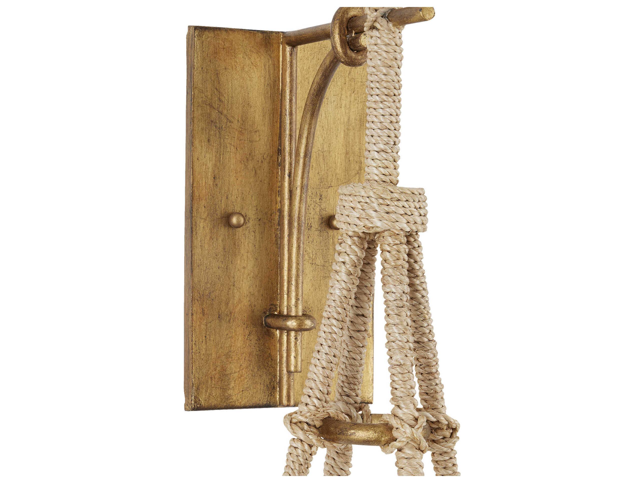 Currey & Company Passageway 1-Light Natural Rope dorado Gold frosted Brown Wall Sconce