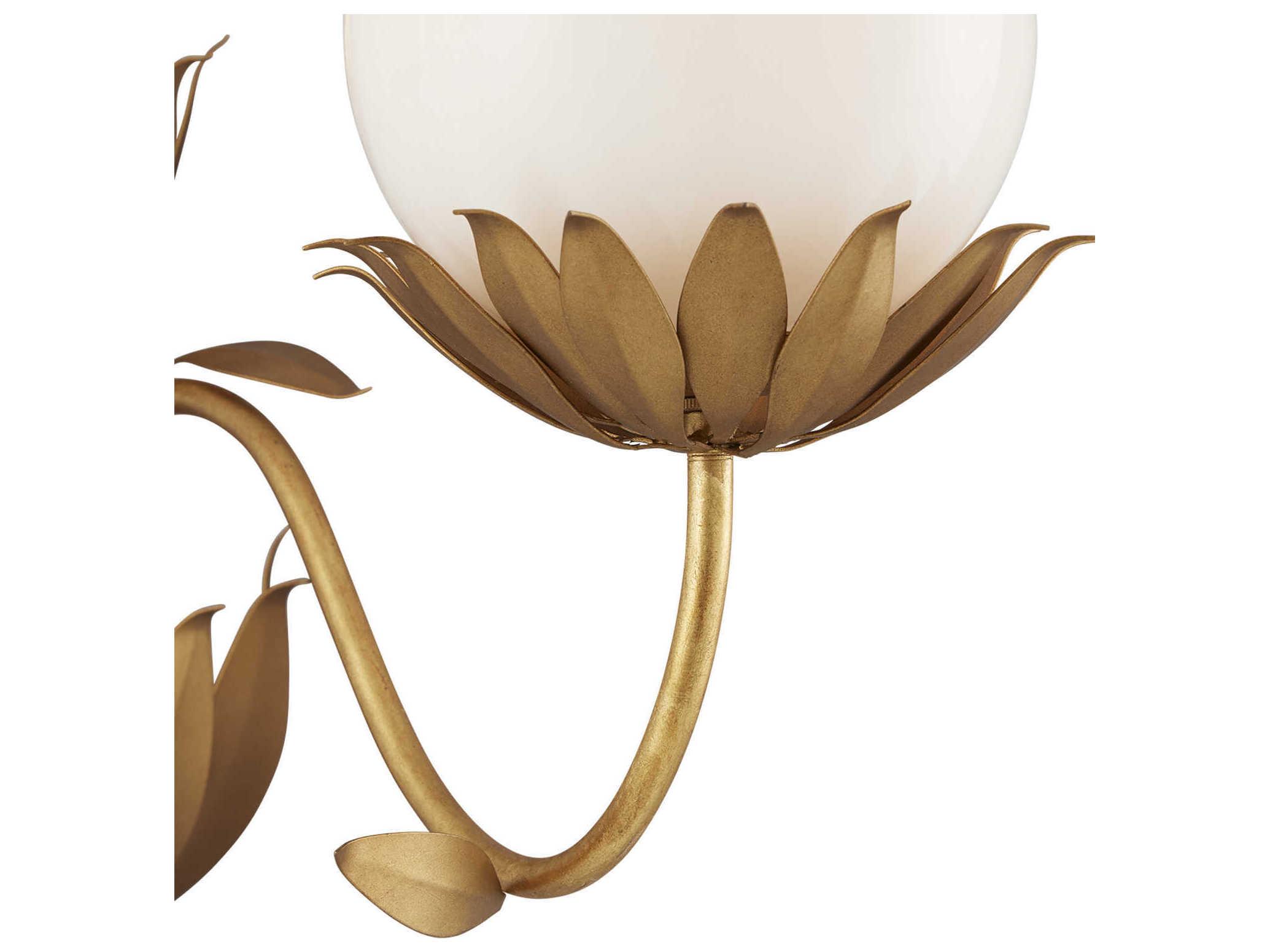 Currey & Company Mirasole 2-Light Contemporary Gold Leaf White Glass Wall Sconce