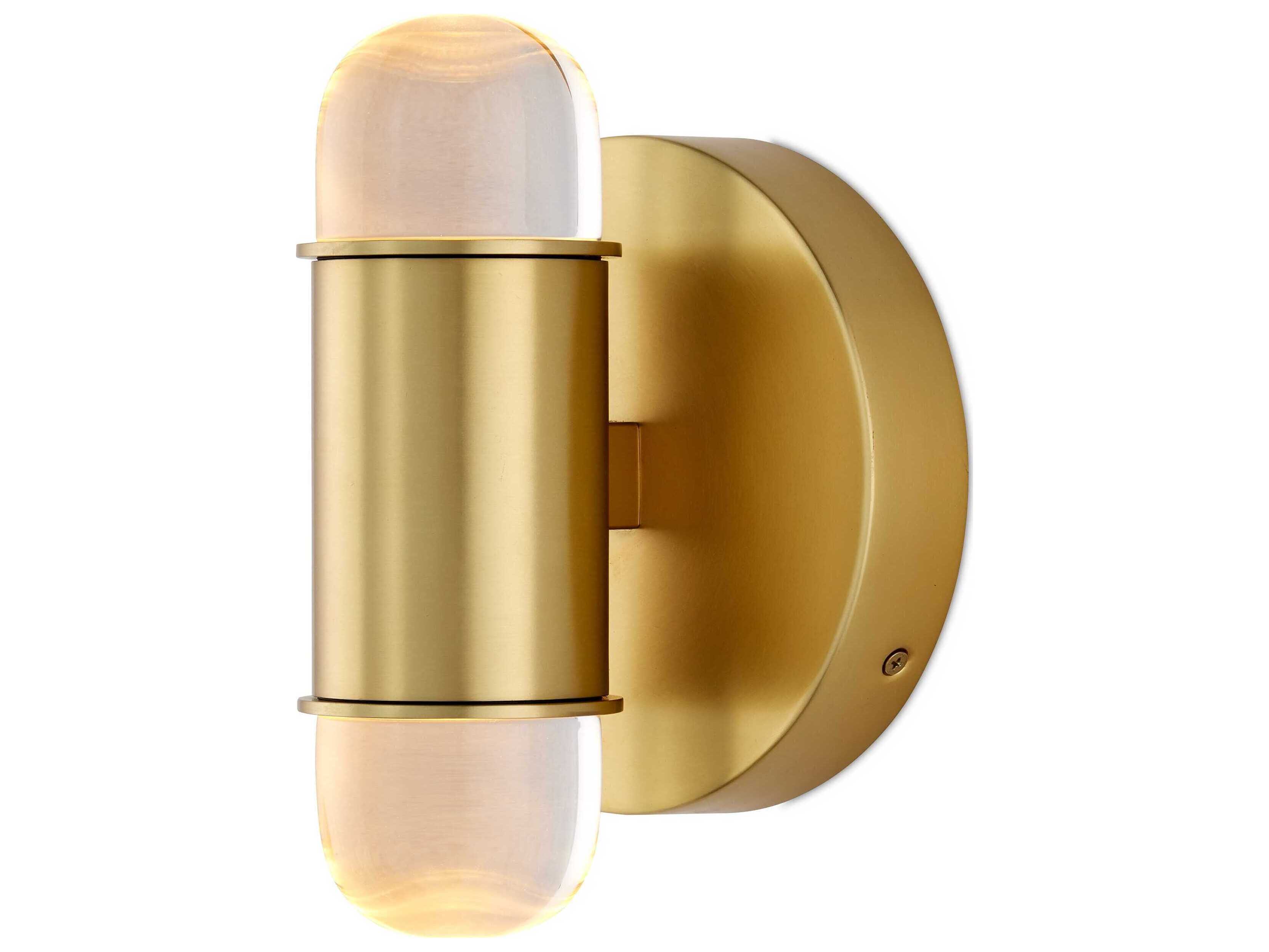 Currey & Company Capsule 2-Light Brushed Brass Clear Wall Sconce