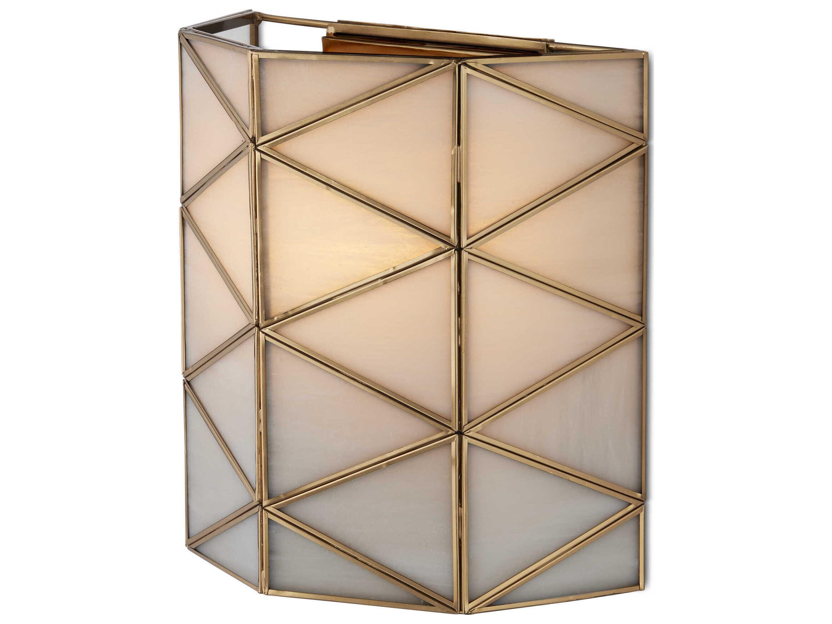 Currey & Company Polyhedron 1-Light White Antique Brass Wall Sconce