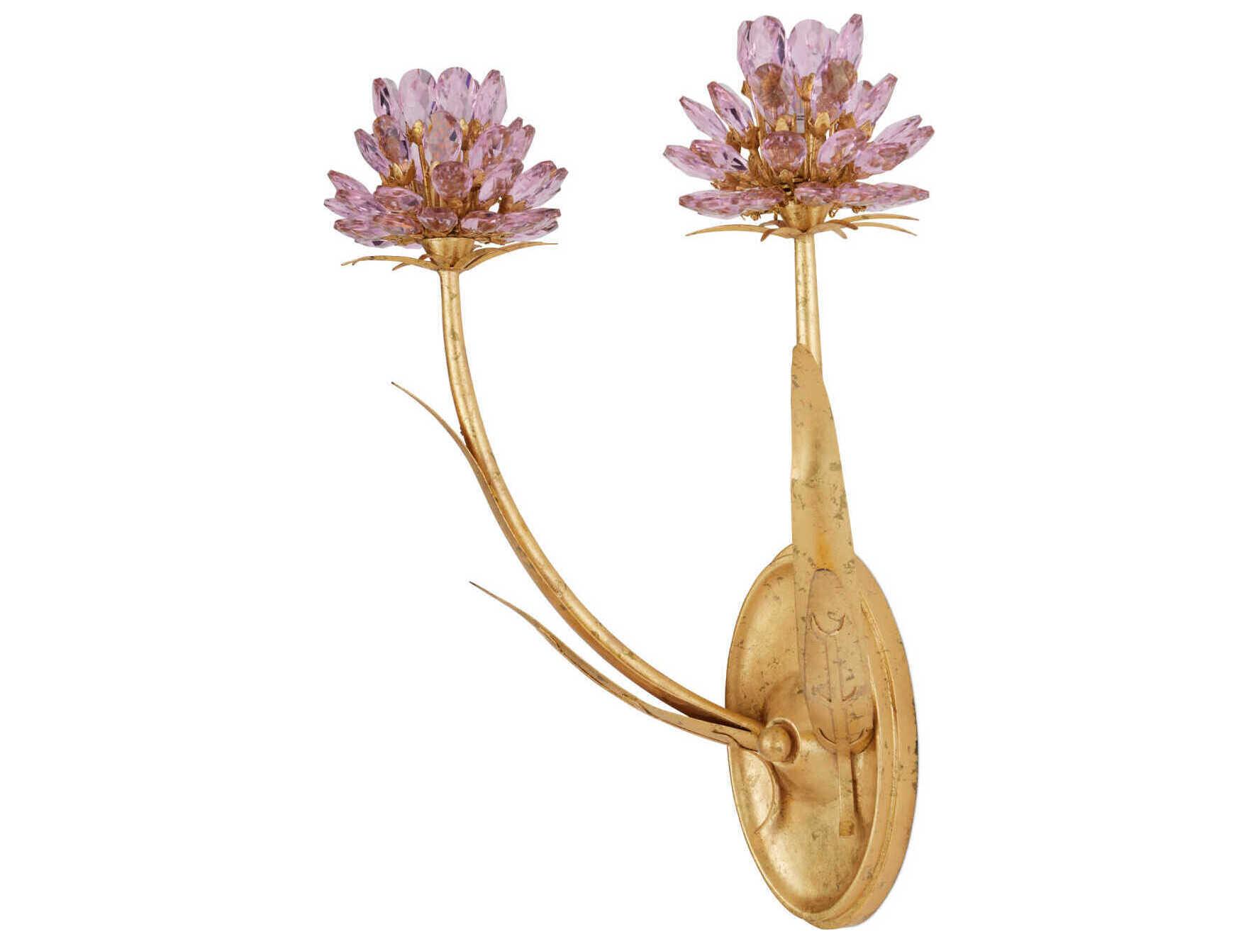 Currey & Company Marilee 2-Light Pink Dutch Gold Leaf Wall Sconce