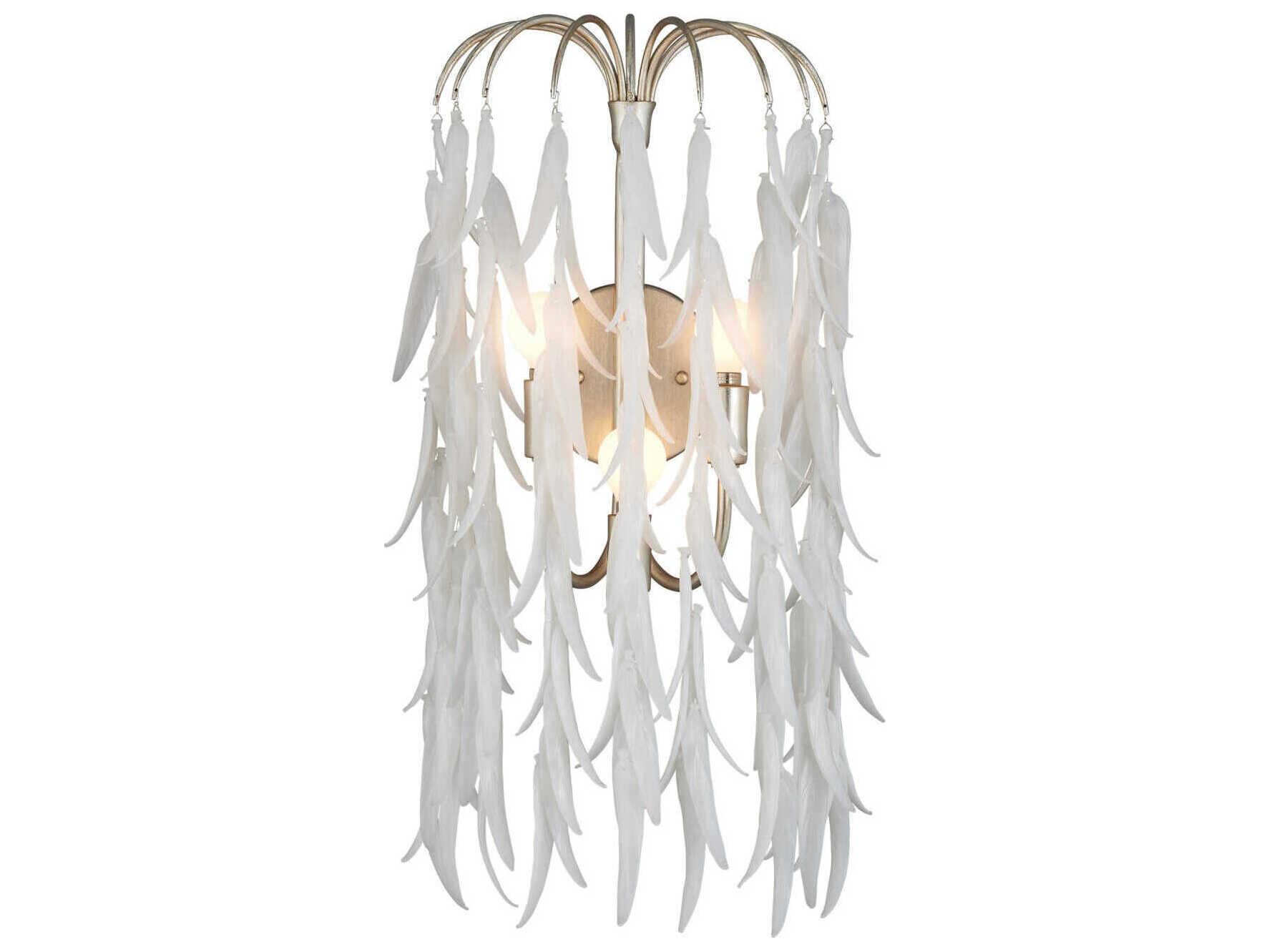 Currey & Company Glen Arbor 3-Light White Contemporary Silver Leaf Wall Sconce
