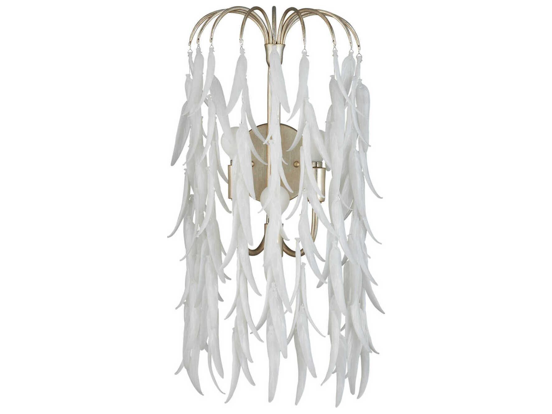 Currey & Company Glen Arbor 3-Light White Contemporary Silver Leaf Wall Sconce