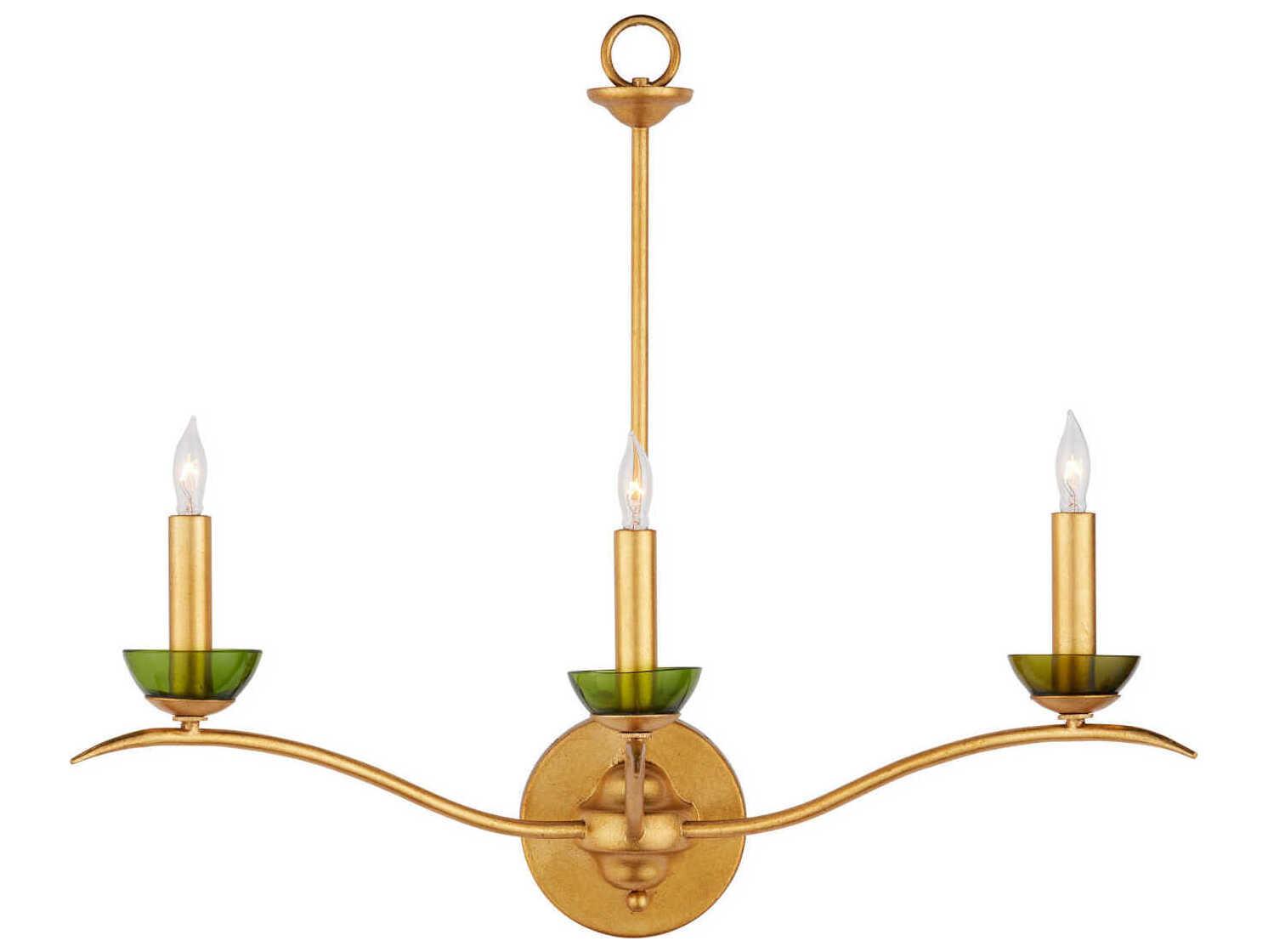 Currey & Company Flannery 3-Light Contemporary Gold Leaf Green Wall Sconce