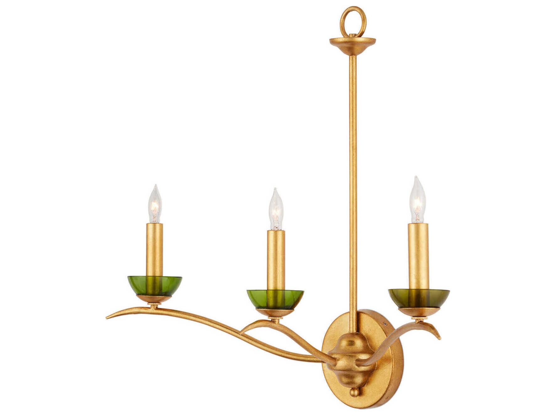Currey & Company Flannery 3-Light Contemporary Gold Leaf Green Wall Sconce