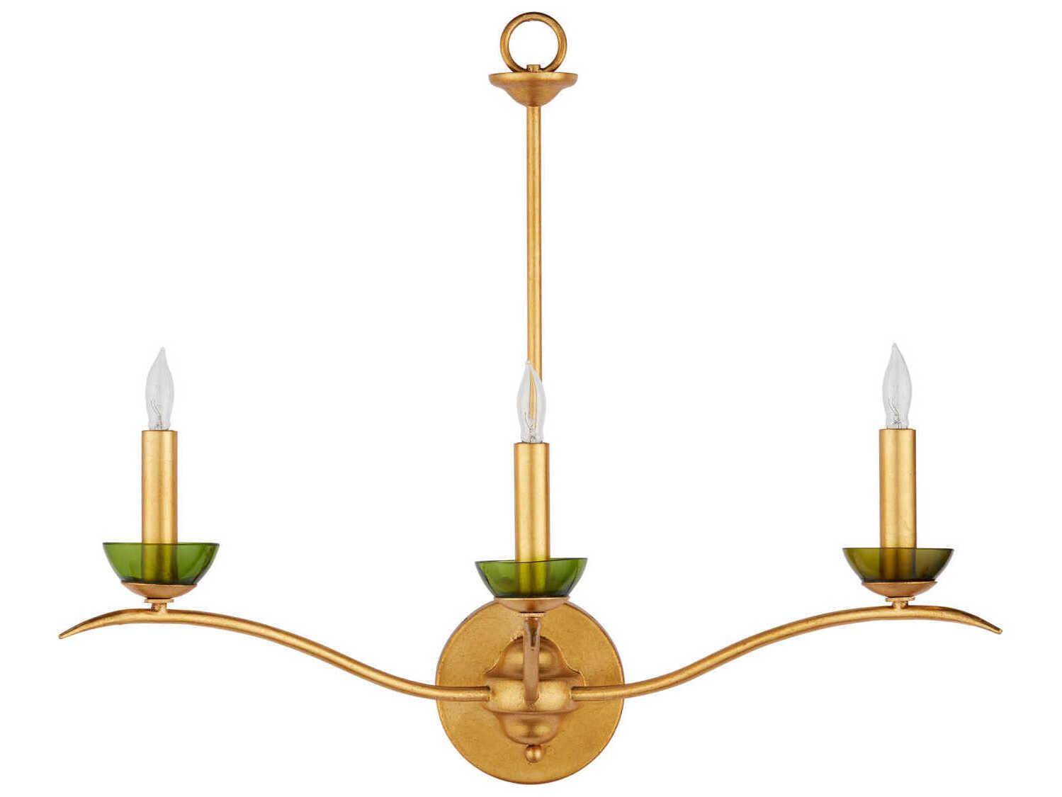 Currey & Company Flannery 3-Light Contemporary Gold Leaf Green Wall Sconce