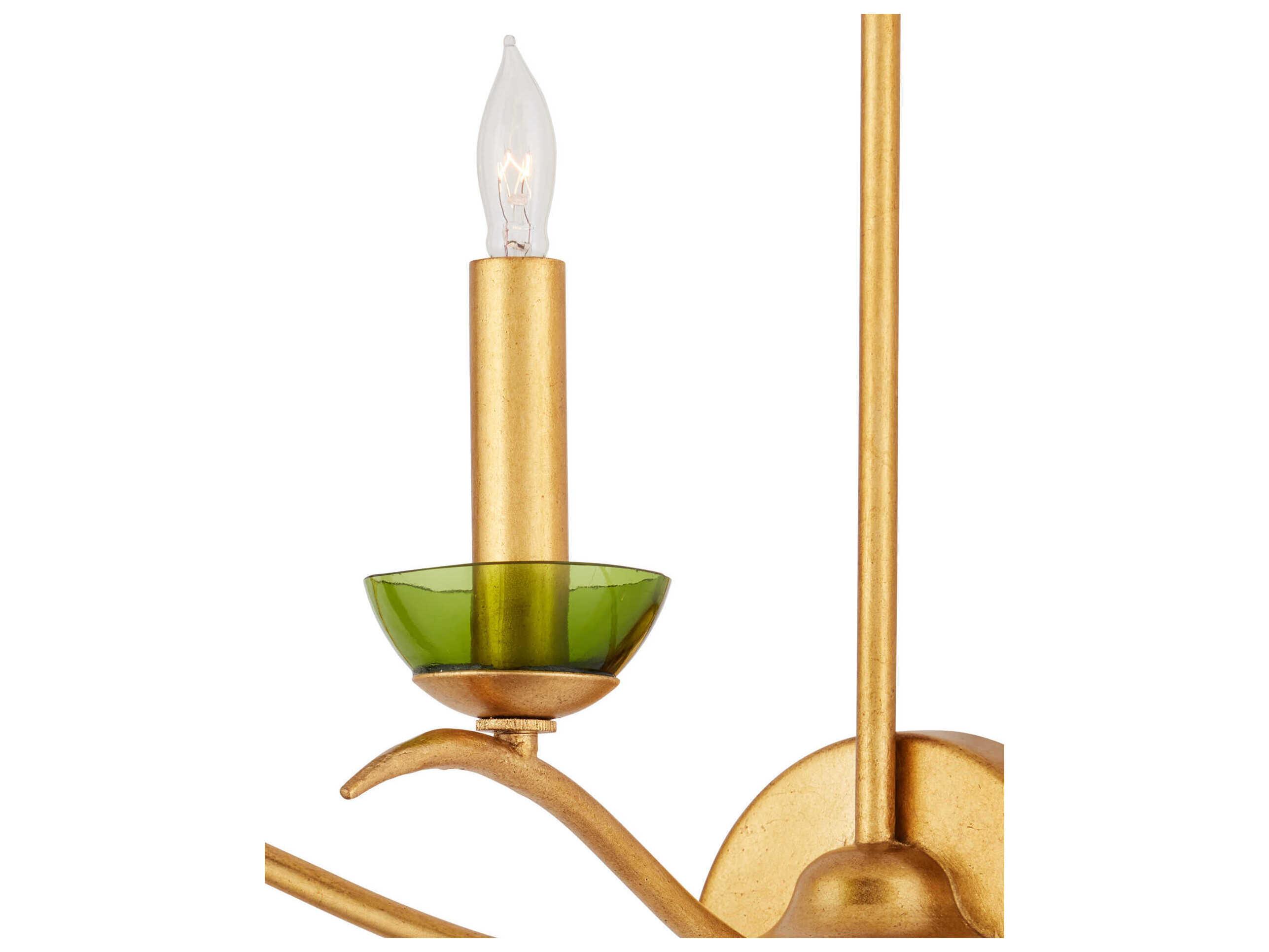 Currey & Company Flannery 3-Light Contemporary Gold Leaf Green Wall Sconce