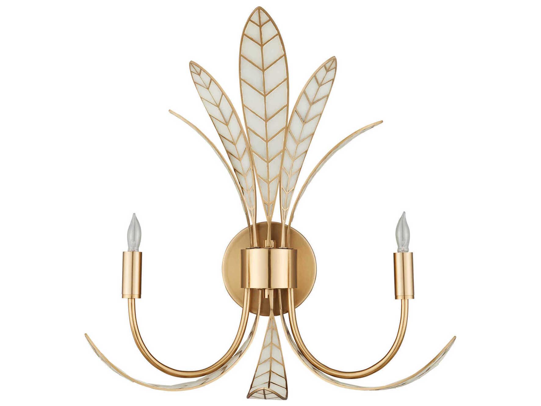 Currey & Company Foliatura 2-Light Antique Brass Wall Sconce