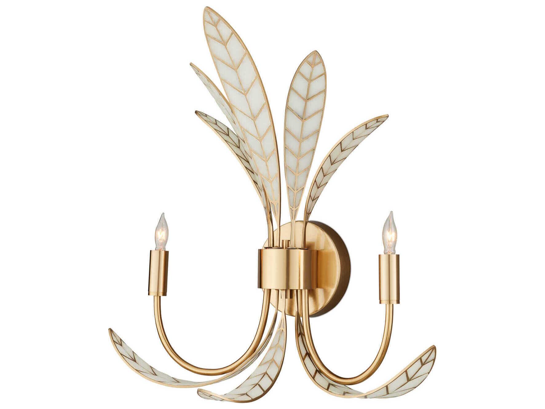 Currey & Company Foliatura 2-Light Antique Brass Wall Sconce
