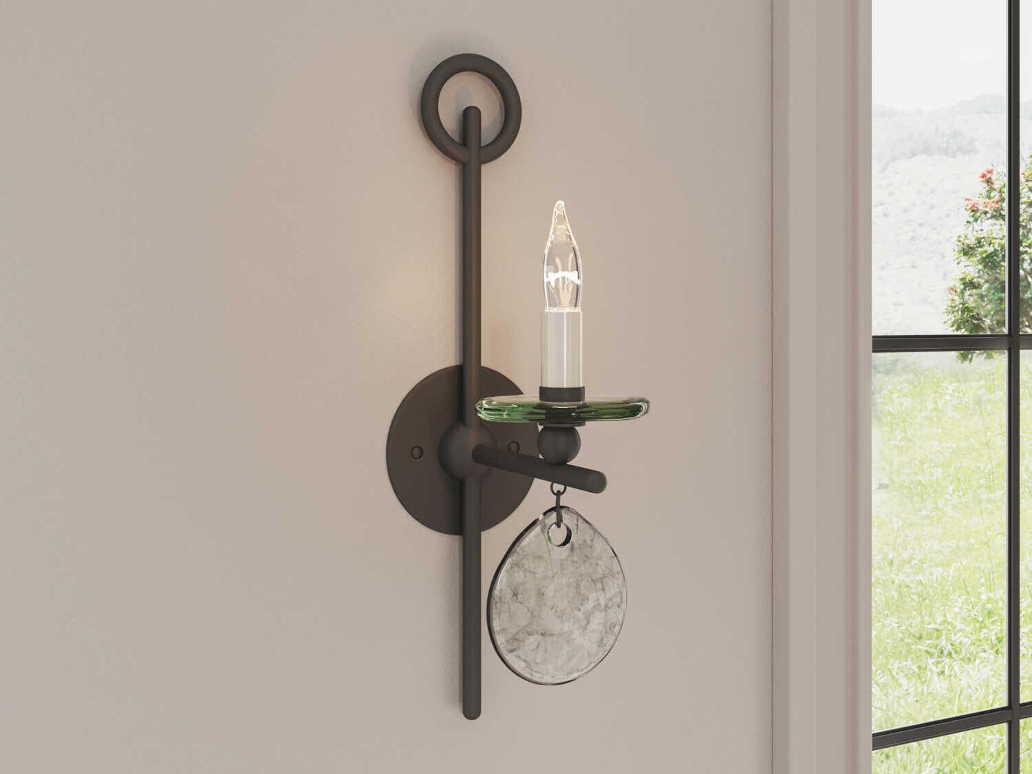 Currey & Company Sethos 1-Light Old Iron Black Glass Wall Sconce