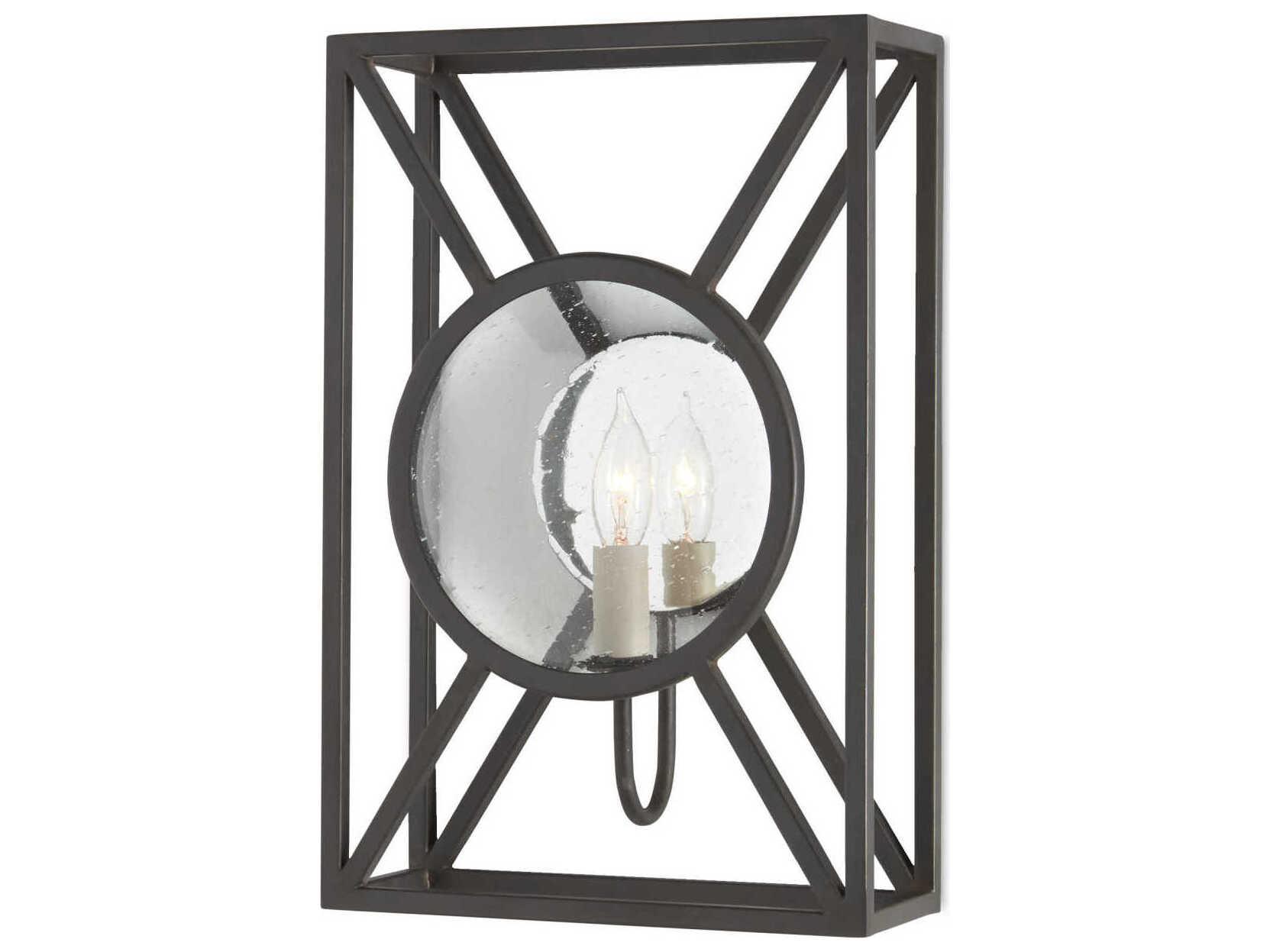 Currey & Company Lillian August 1-Light Old Iron Black Glass Wall Sconce