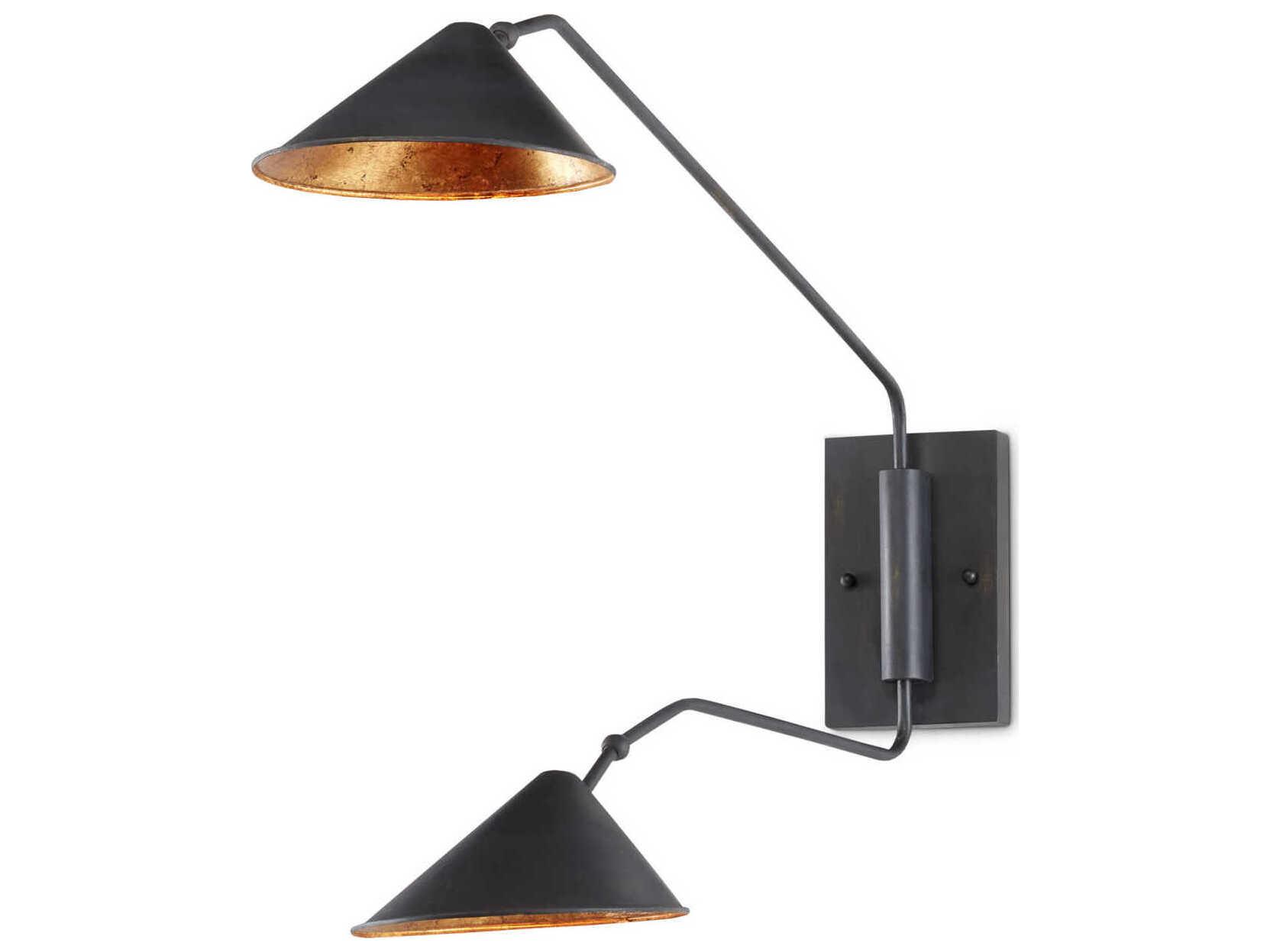 Currey & Company Serpa French Black gold Leaf Wall Sconce