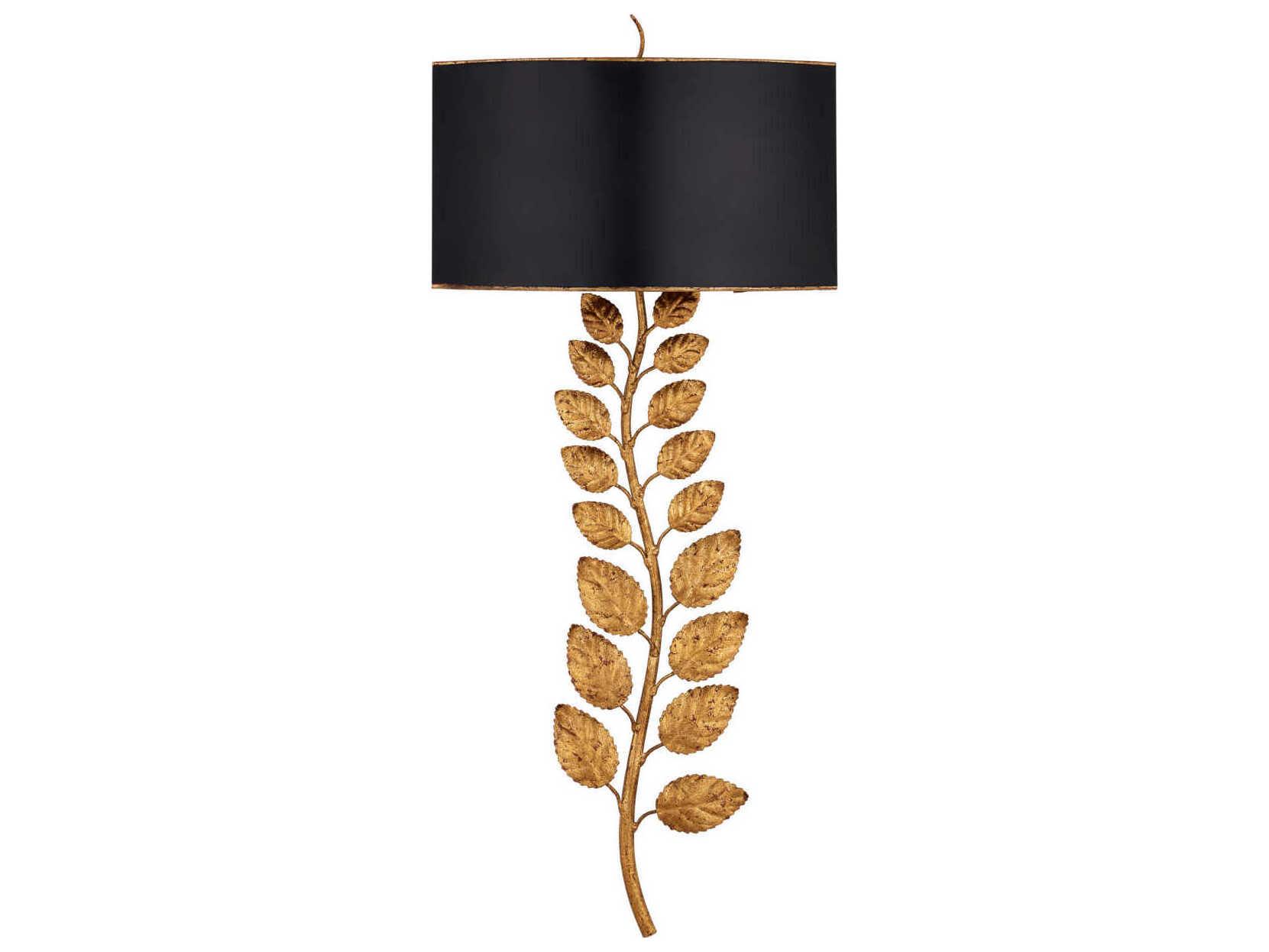 Currey & Company Birdwood Textured Gold Leaf satin Black Wall Sconce