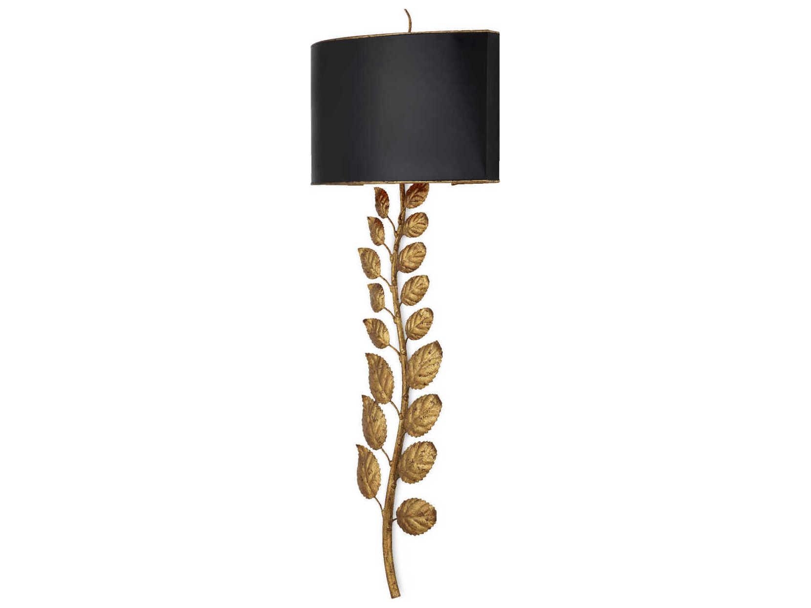 Currey & Company Birdwood Textured Gold Leaf satin Black Wall Sconce