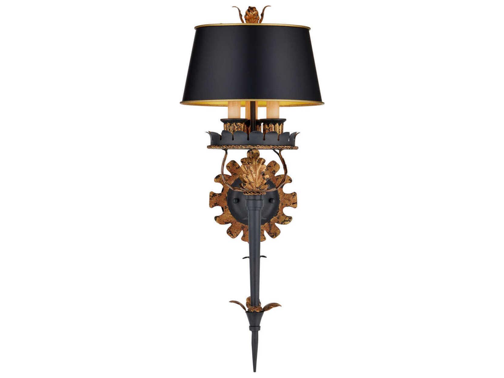 Currey & Company Duke 3-Light Zanzibar Gold Leaf zanzibar Black Wall Sconce