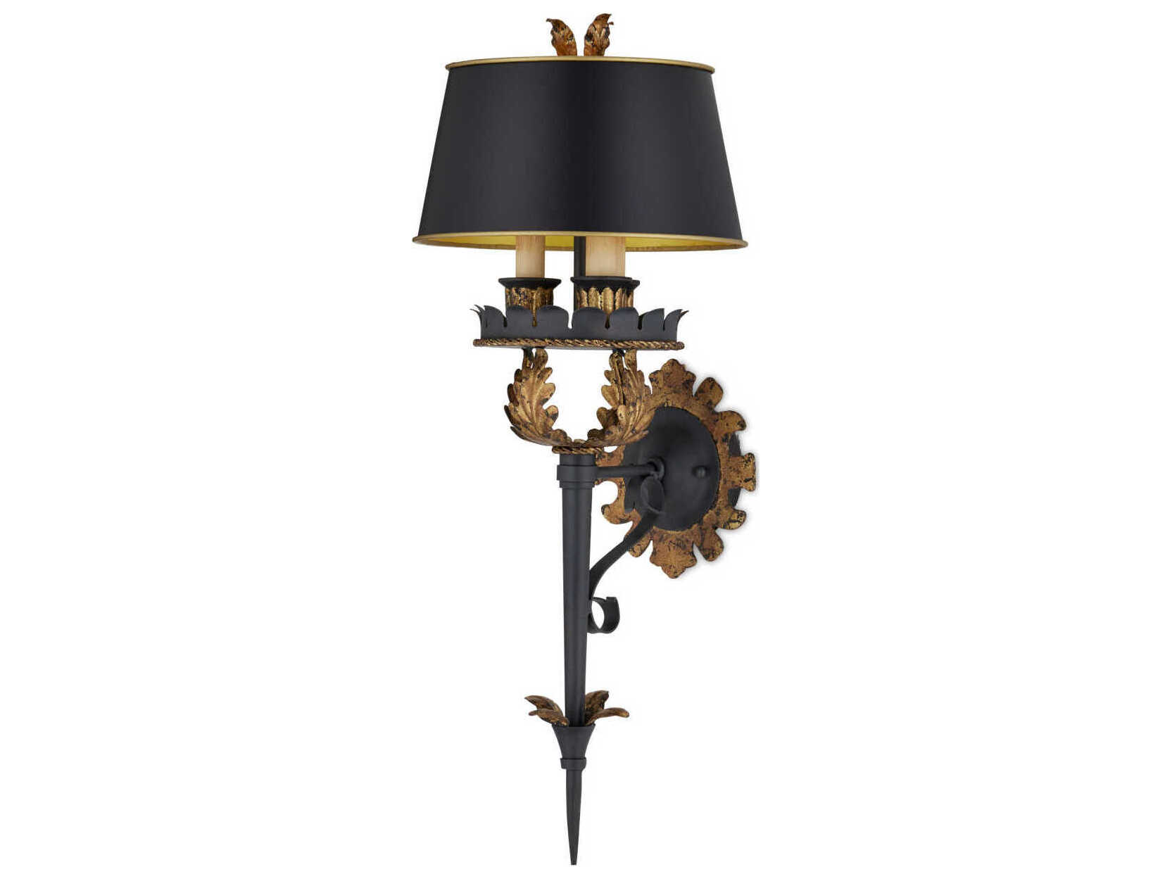 Currey & Company Duke 3-Light Zanzibar Gold Leaf zanzibar Black Wall Sconce