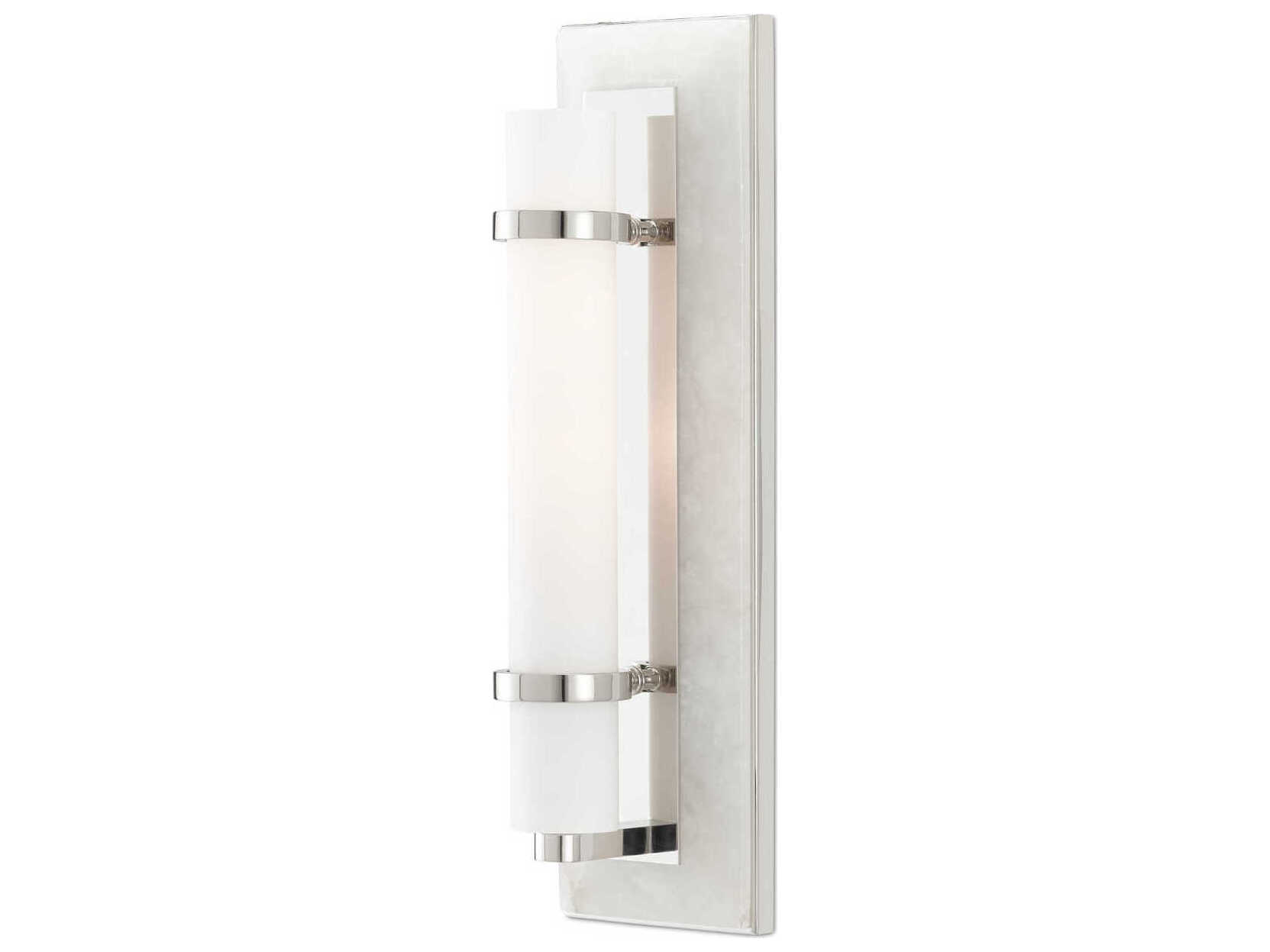 Currey & Company Bruneau 1-Light Natural Alabaster Polished Nickel White Glass Wall Sconce