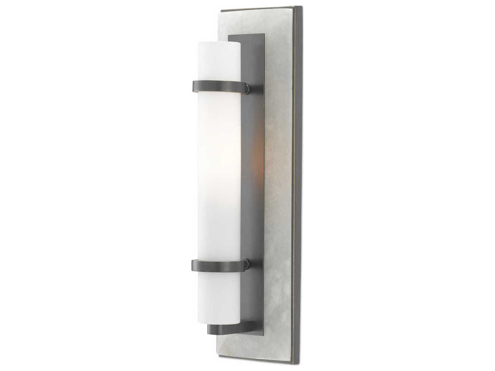 Currey & Company Bruneau 1-Light Natural Alabaster Oil Rubbed Bronze White Glass Wall Sconce
