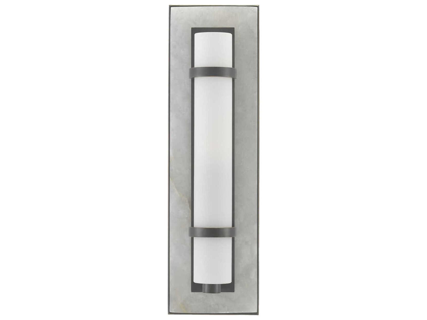 Currey & Company Bruneau 1-Light Natural Alabaster Oil Rubbed Bronze White Glass Wall Sconce