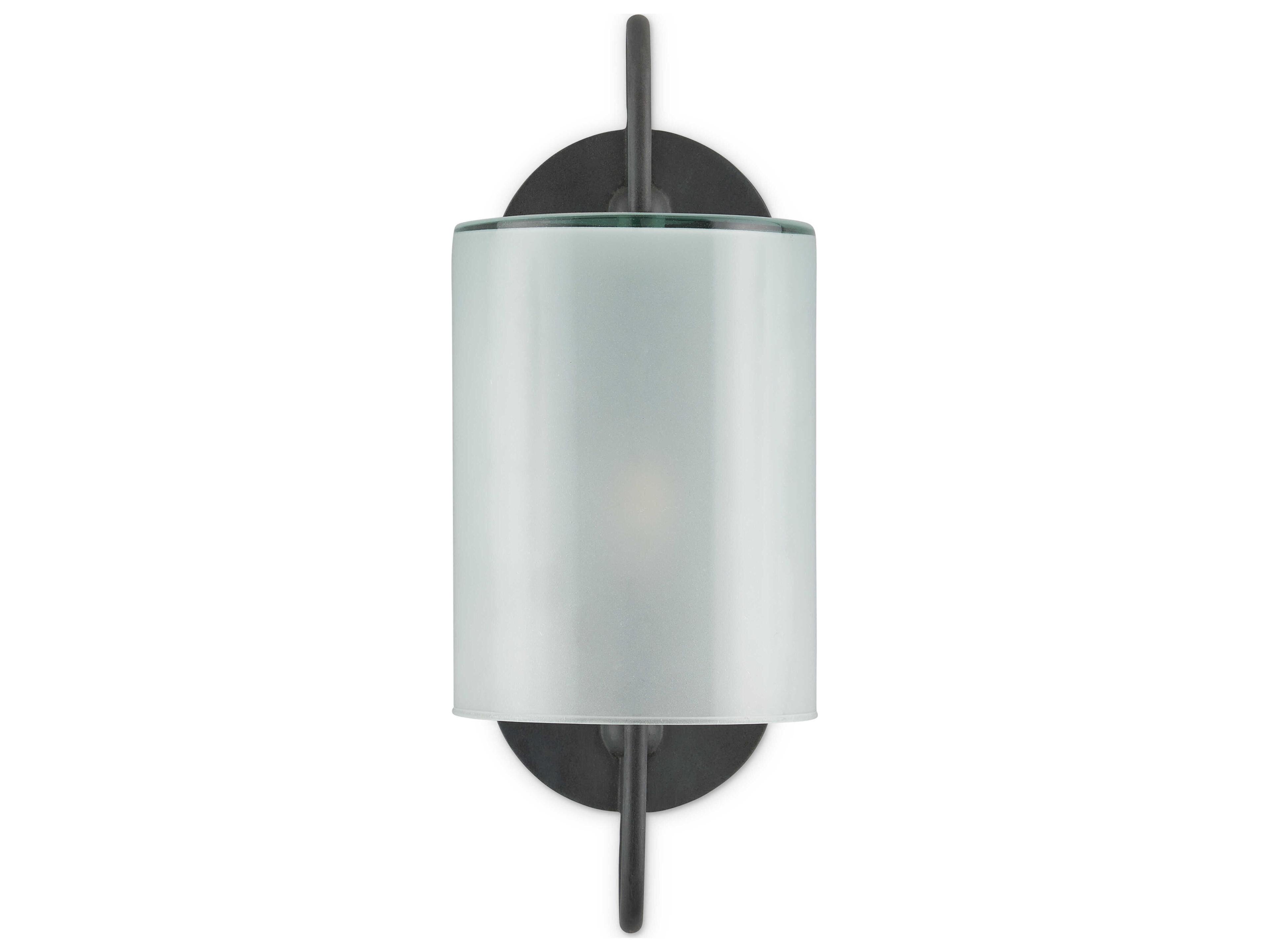 Currey & Company Glacier 1-Light Antique Bronze Black Glass Wall Sconce