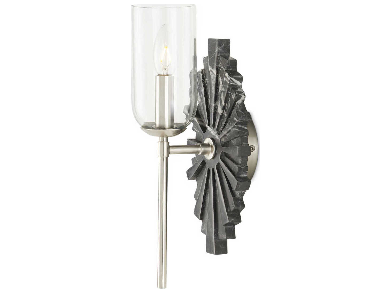 Currey & Company Benthos 1-Light Black Nickel Glass Wall Sconce