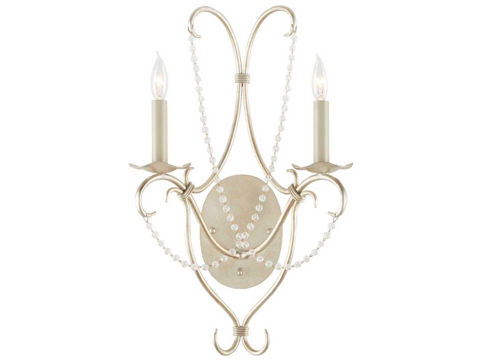 Currey & Company Crystal Lights 2-Light Silver Leaf Crystal Wall Sconce