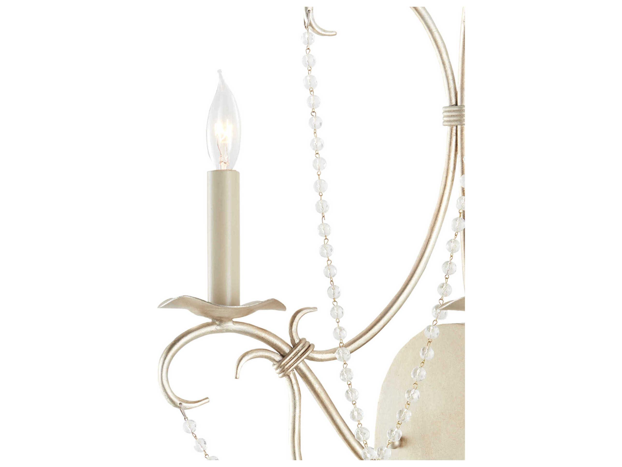 Currey & Company Crystal Lights 2-Light Silver Leaf Crystal Wall Sconce