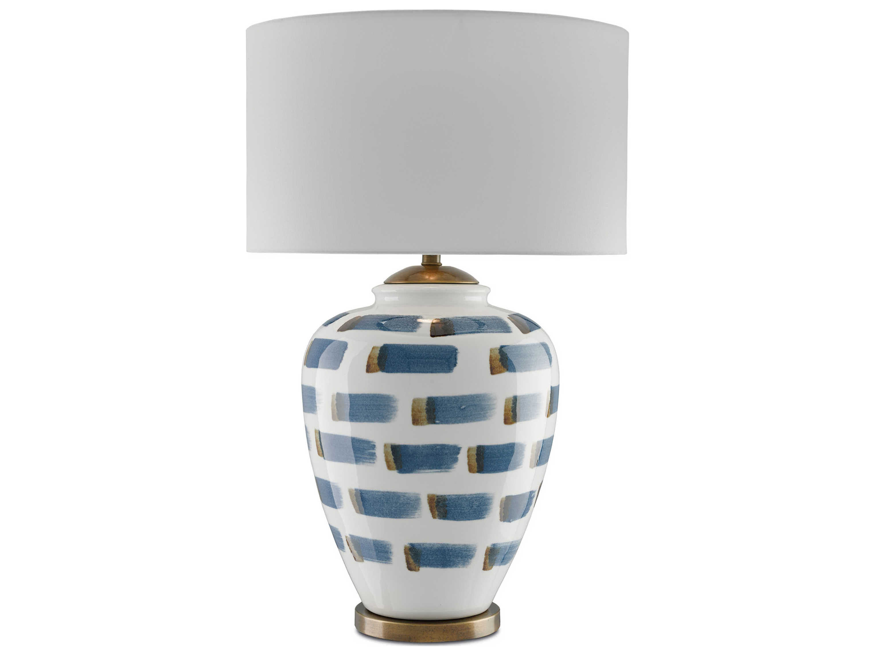 Currey & Company Brushstroke White blue antique Brass Table Lamp