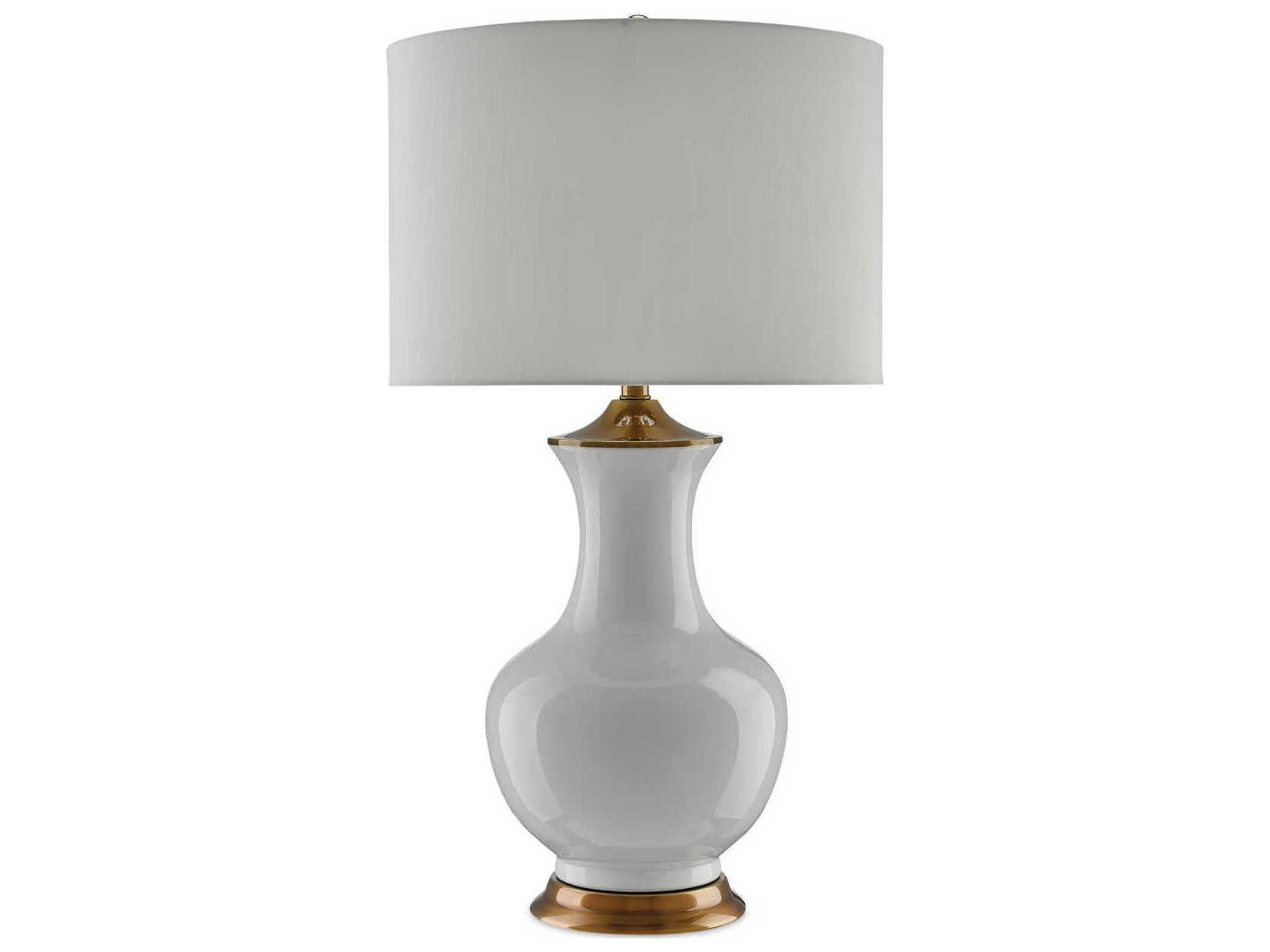 Currey & Company Lilou Edison Bulb Buffet/Table White Antique Brass Buffet Lamp with Off Shantung Shade