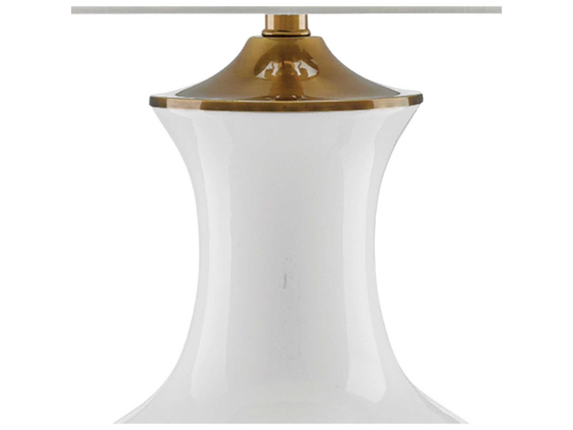 Currey & Company Lilou Edison Bulb Buffet/Table White Antique Brass Buffet Lamp with Off Shantung Shade