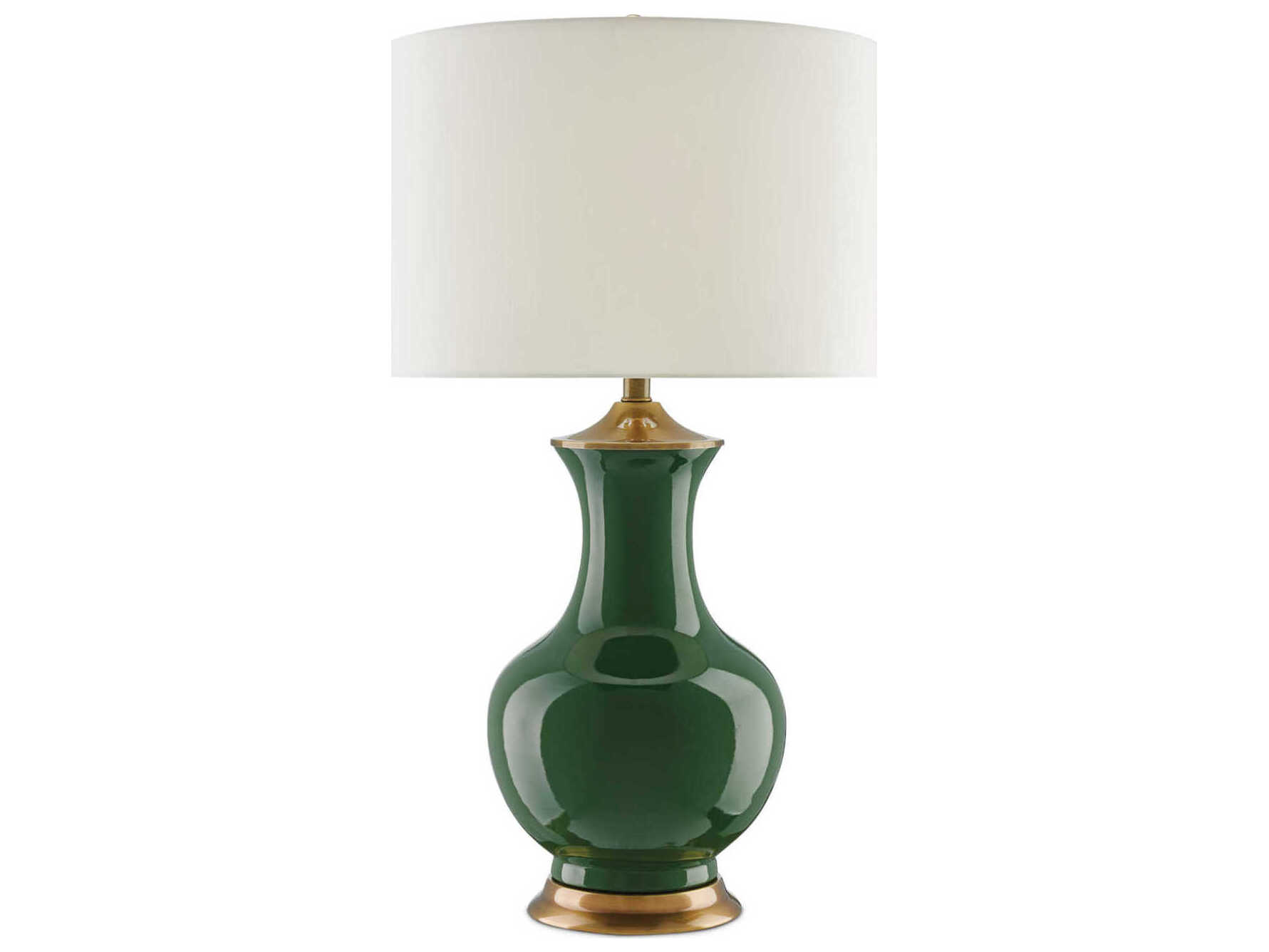 Currey & Company Lilou Green Antique Brass Edison Bulb Buffet/Table Greentique Buffet Lamp with Eggshell Shantung Shade