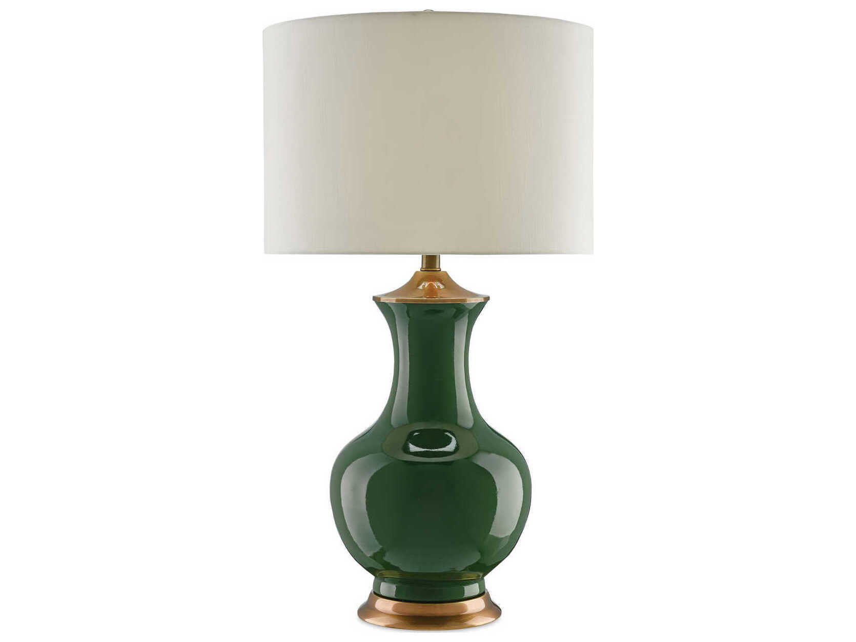Currey & Company Lilou Green Antique Brass Edison Bulb Buffet/Table Greentique Buffet Lamp with Eggshell Shantung Shade