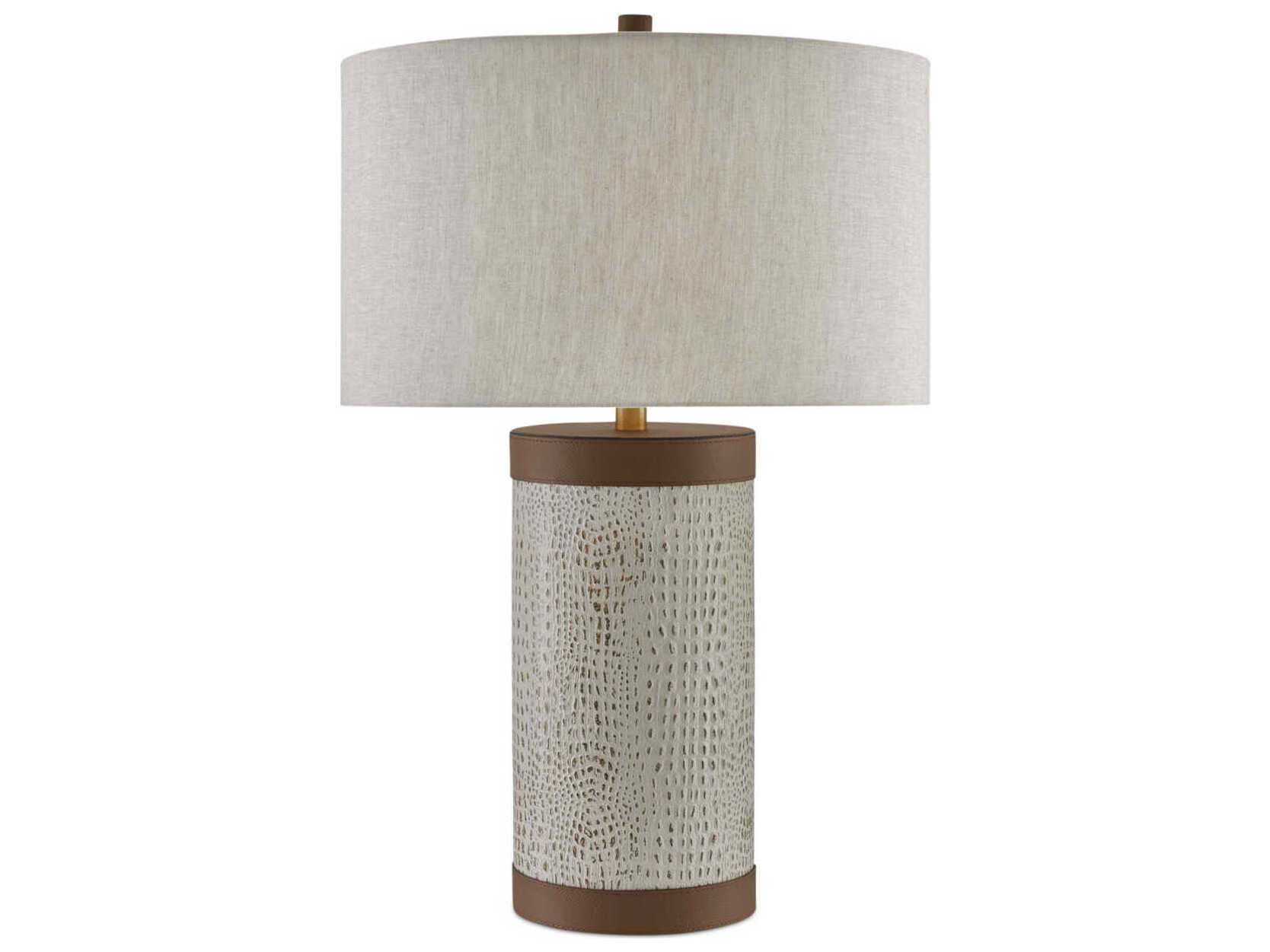 Currey & Company Baptiste Edison Bulb Buffet/Table Ivory Brown Brushed Brass Off White Buffet Lamp with Natural Linen Shade