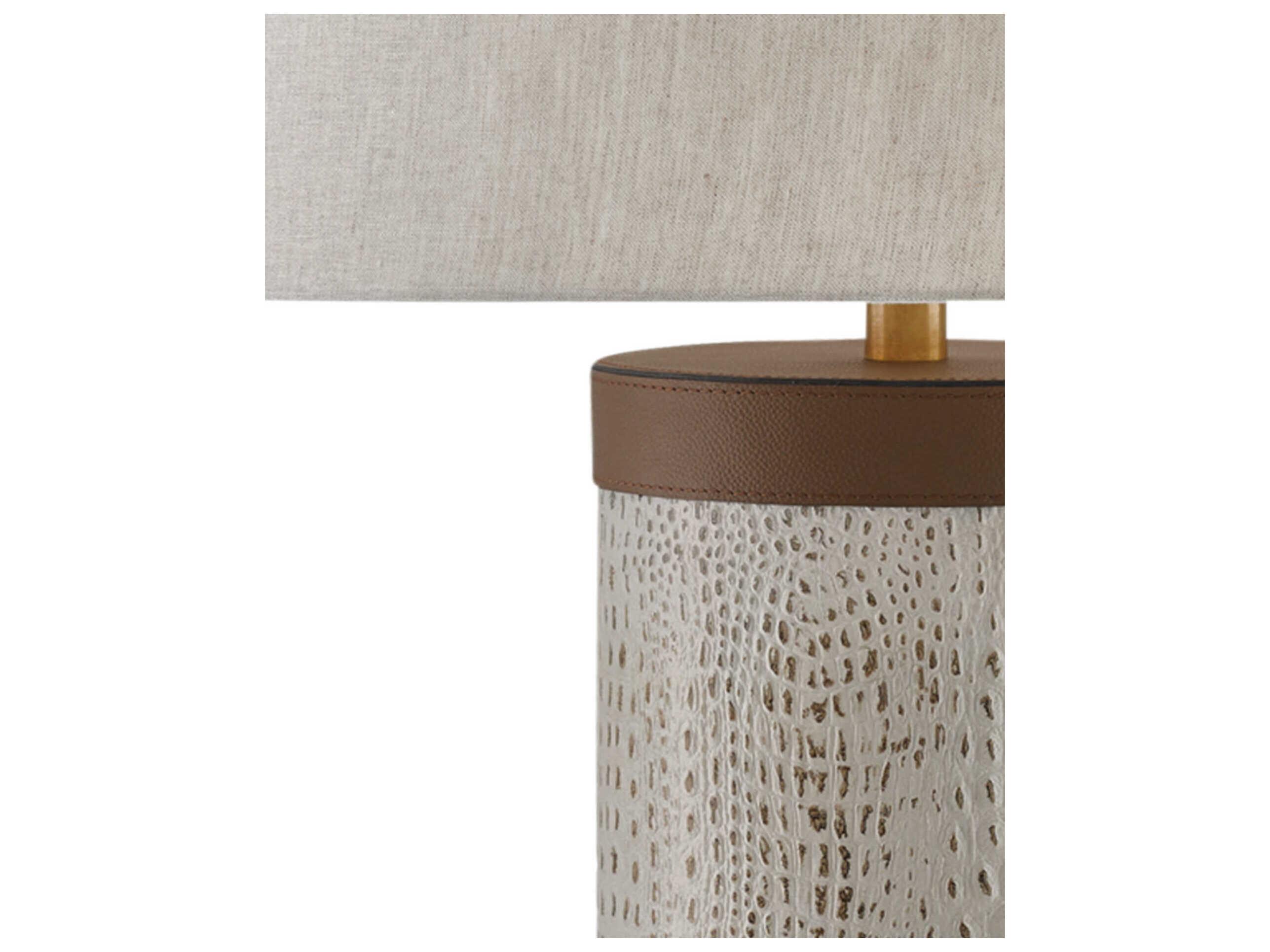 Currey & Company Baptiste Edison Bulb Buffet/Table Ivory Brown Brushed Brass Off White Buffet Lamp with Natural Linen Shade