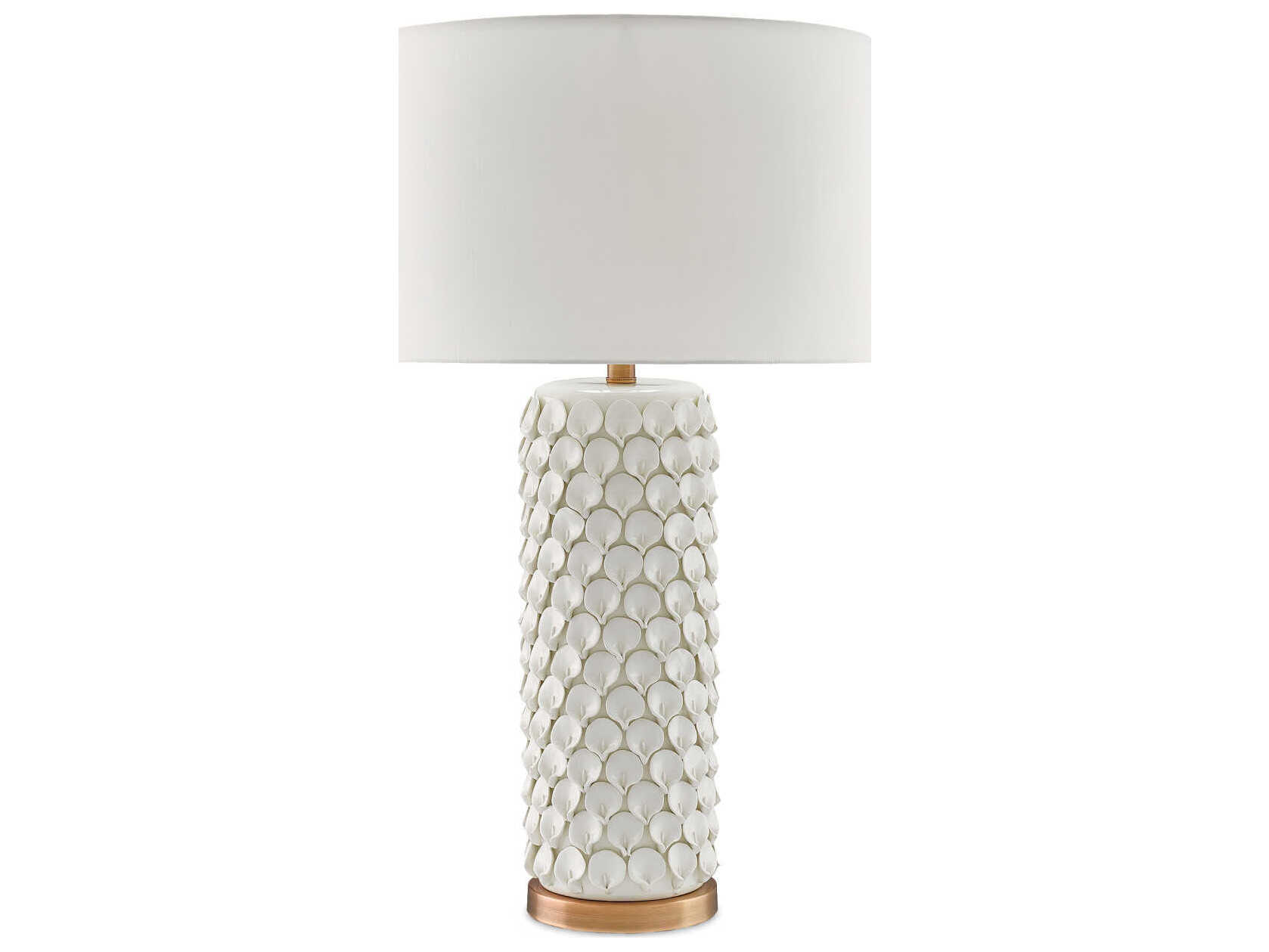 Currey & Company Calla Lily Edison Bulb Buffet/Table Cream Antique Brass Off White Buffet Lamp with Eggshell Shantung Shade