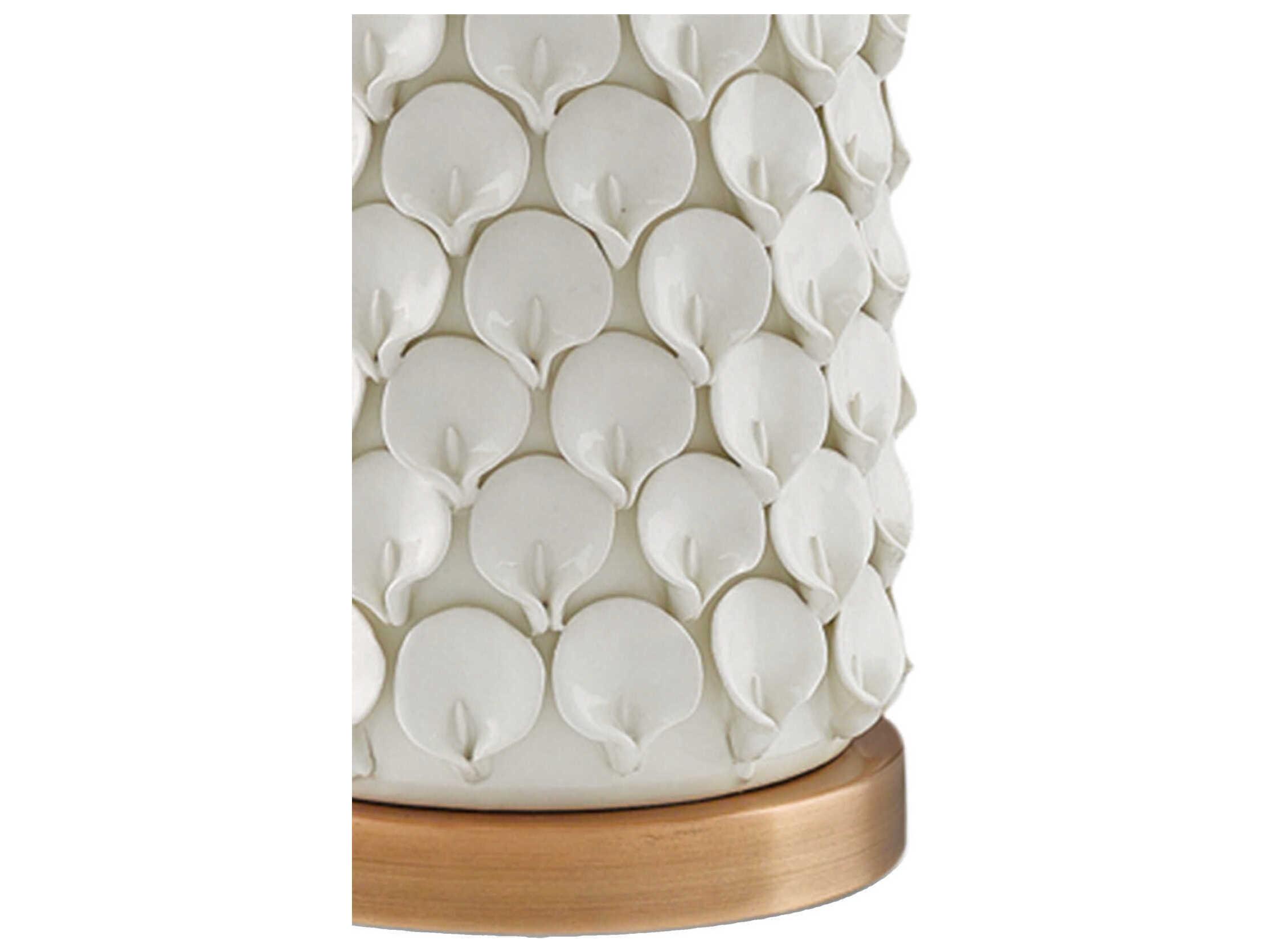 Currey & Company Calla Lily Edison Bulb Buffet/Table Cream Antique Brass Off White Buffet Lamp with Eggshell Shantung Shade