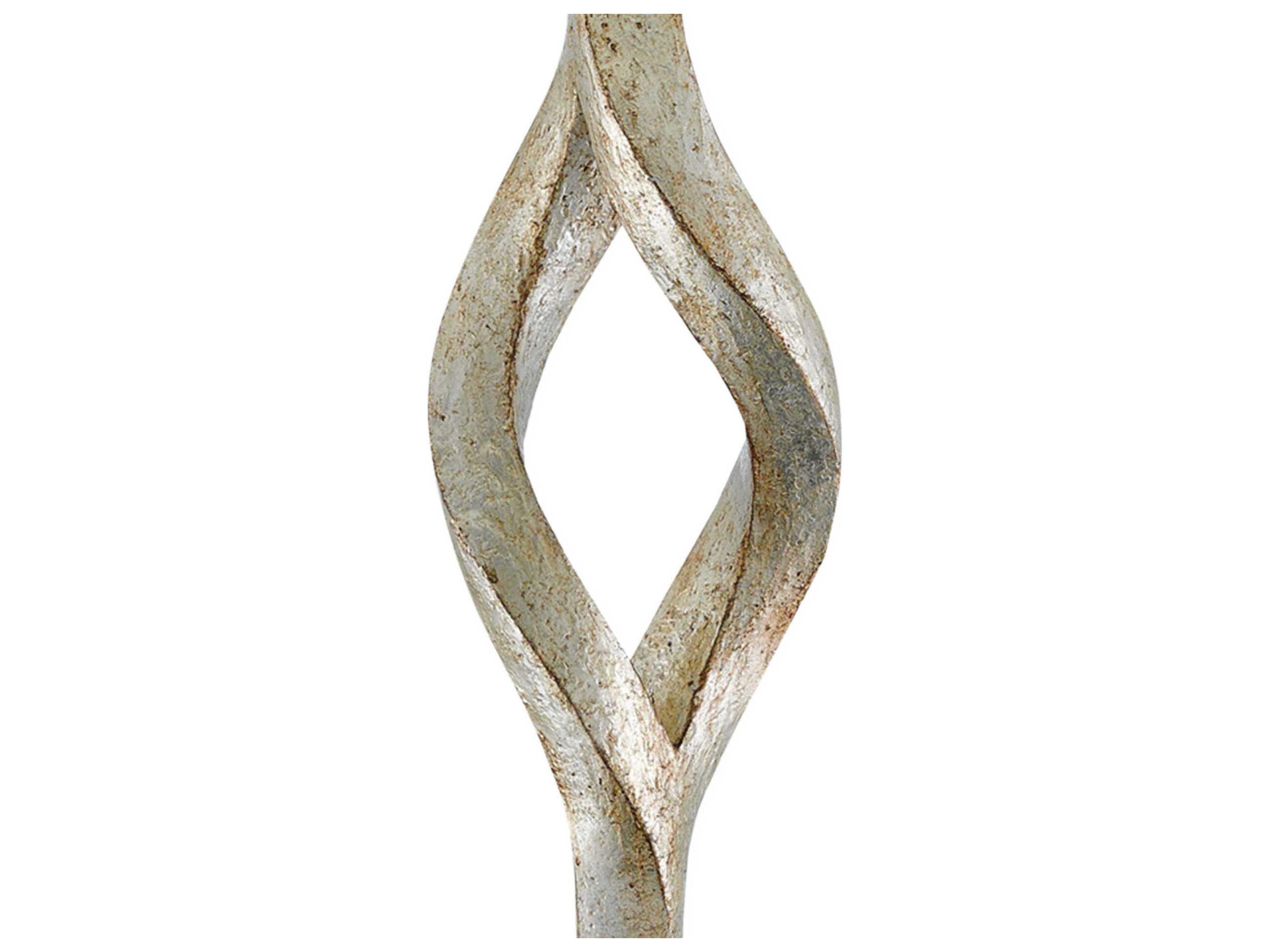 Currey & Company Elyx Edison Bulb Buffet/Table Chinois Silver Leaf Clear Buffet Lamp with Off White Shantung Shade