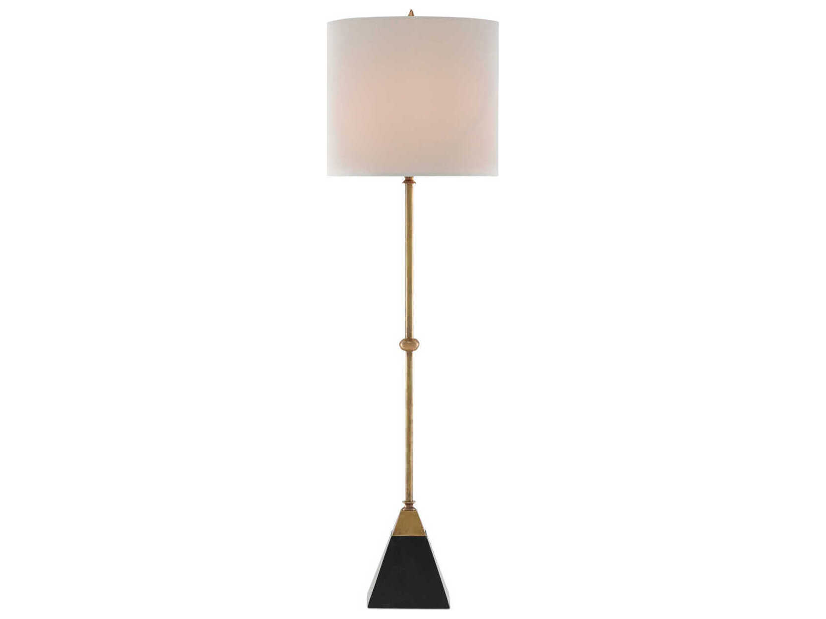 Currey & Company Recluse Buffet/Table Vintage Brass Black Buffet Lamp with Bone Linen Shade