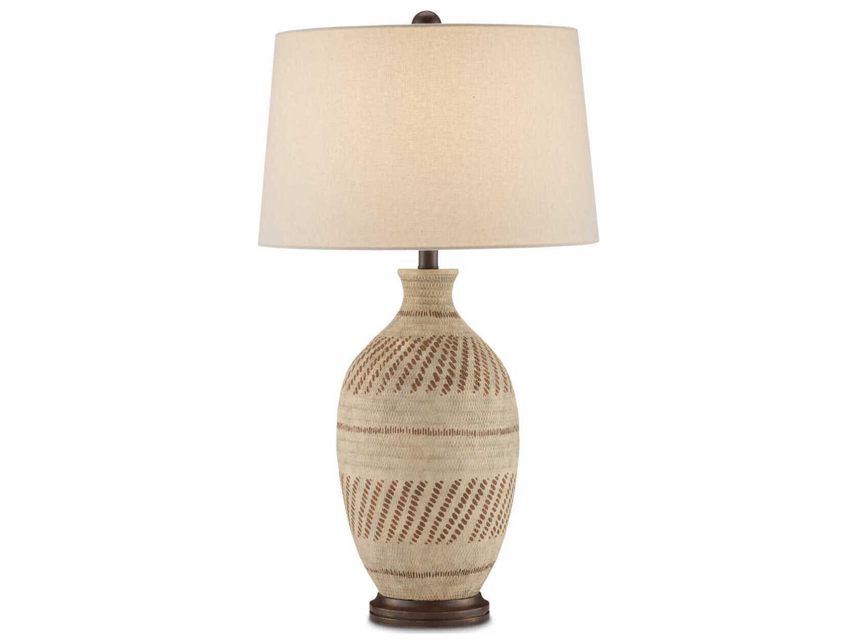 Currey & Company Faiyum Tan Brown Hand-Rubbed Bronze Edison Bulb Buffet/Table Buffet Lamp with Flax Linen Shade