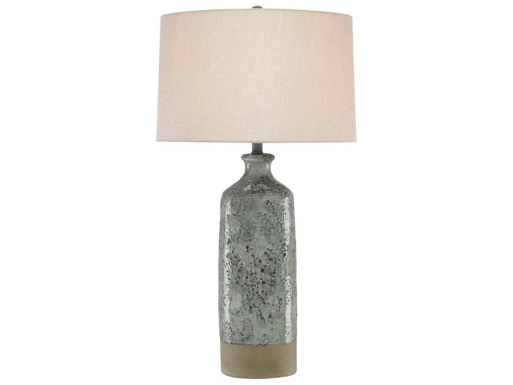 Currey & Company Stargazer Glass Celadon Crackle Gray Almond Linen Buffet Lamp