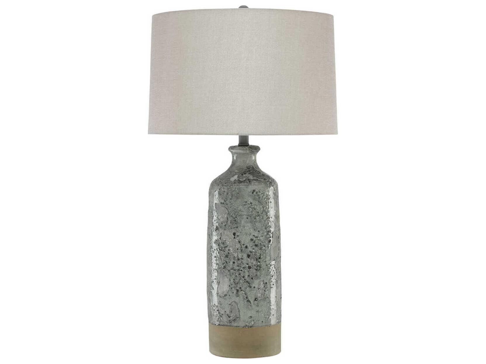 Currey & Company Stargazer Glass Celadon Crackle Gray Almond Linen Buffet Lamp