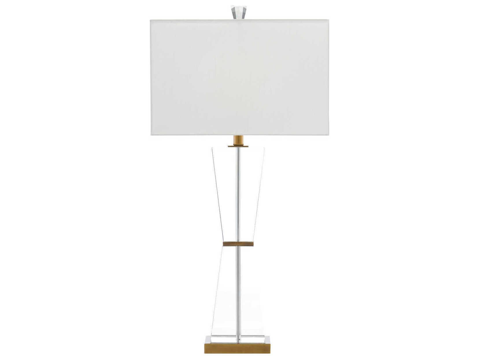 Currey & Company Laelia Crystal Clear Antique Brass Off White Shantung Buffet Lamp