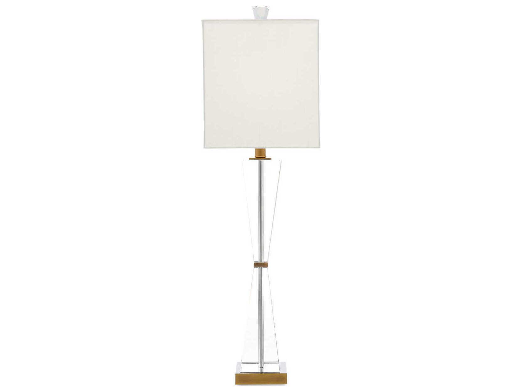 Currey & Company Laelia Crystal Clear Antique Brass Off White Shantung Buffet Lamp