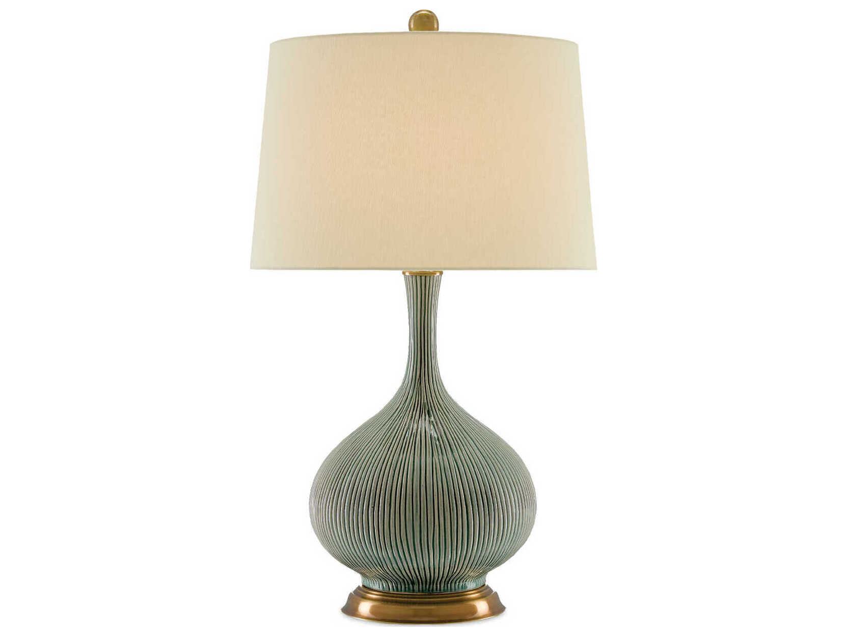 Currey & Company Cait Grass Green Antique Brass Tan Sand Linen Buffet Lamp