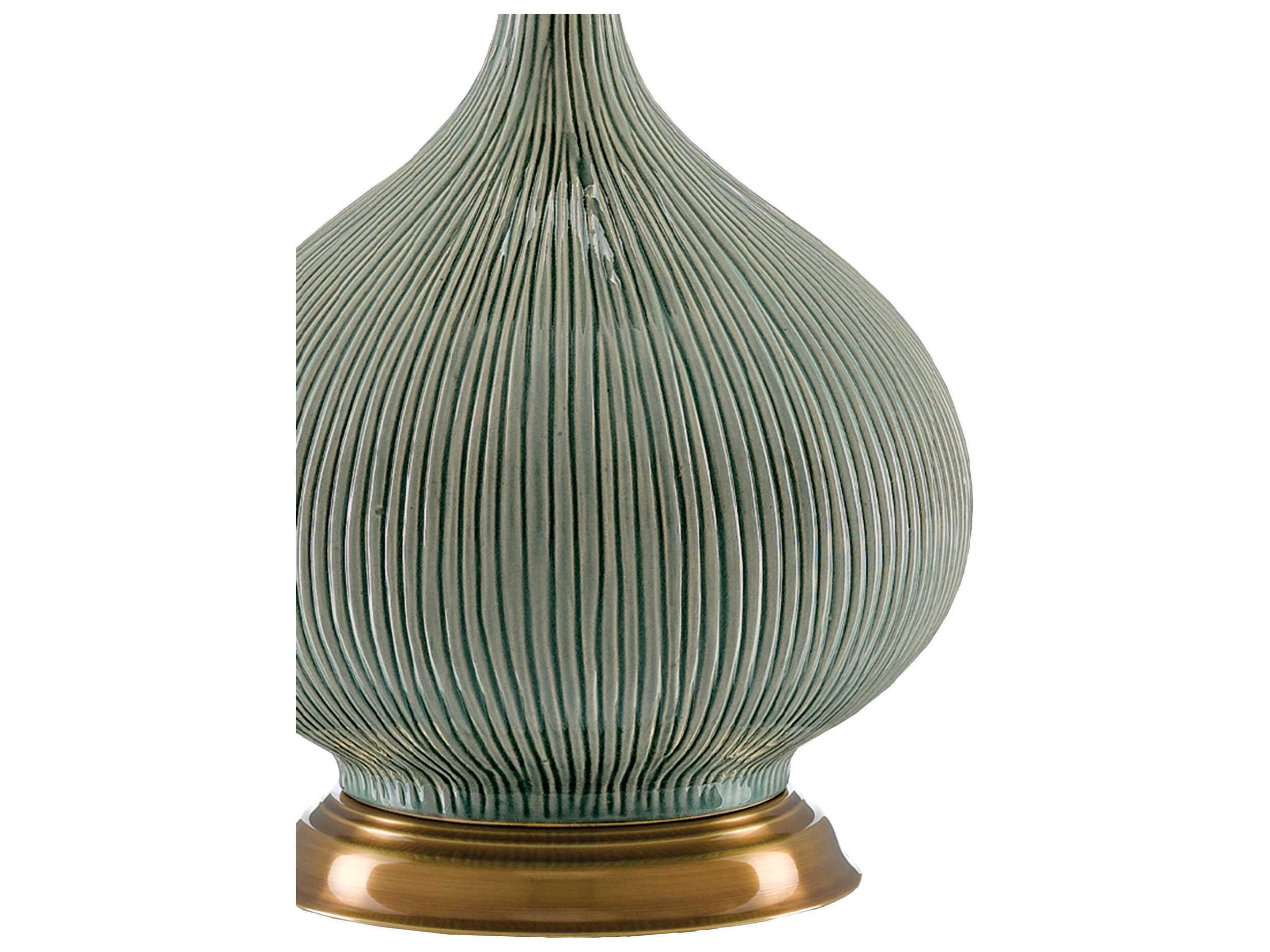 Currey & Company Cait Grass Green Antique Brass Tan Sand Linen Buffet Lamp