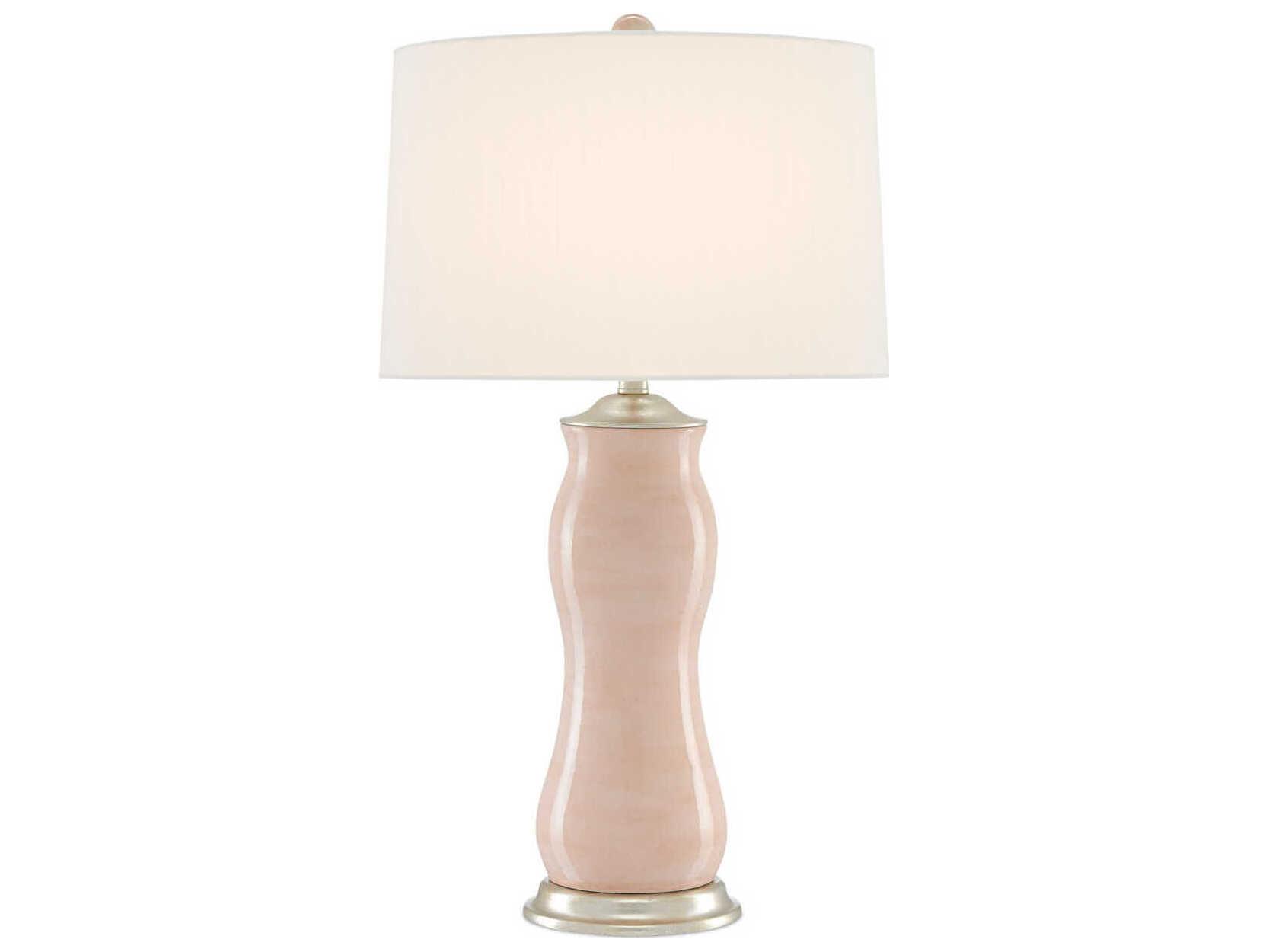Currey & Company Ondine Blush Silver Leaf Off White Shantung Pink Buffet Lamp